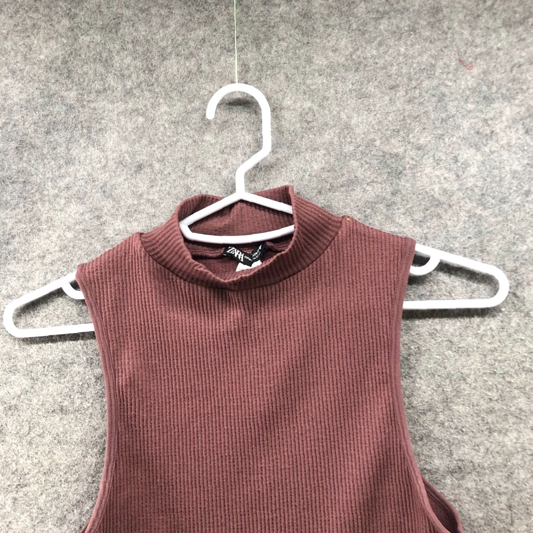 Zara ZARA Ribbed Crop Top Womens M Brown Solid Sleeveless Mock Neck Fitted Tank Casual Size M / US 6-8 / IT 42-44 - 3 Thumbnail