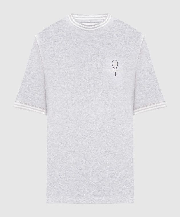 Brunello Cucinelli o1w1db10326 T-Shirt With Embroidered Tenis Logo in Grey Size US XS / EU 42 / 0 - 1 Thumbnail