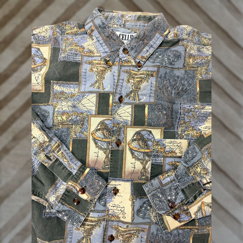 Vintage VINTAGE Cellini Shirt Men M Button-Down Short Sleeve Blue 80s 90s Graphic Print Nautical Retro Size US M / EU 48-50 / 2 - 1 Thumbnail