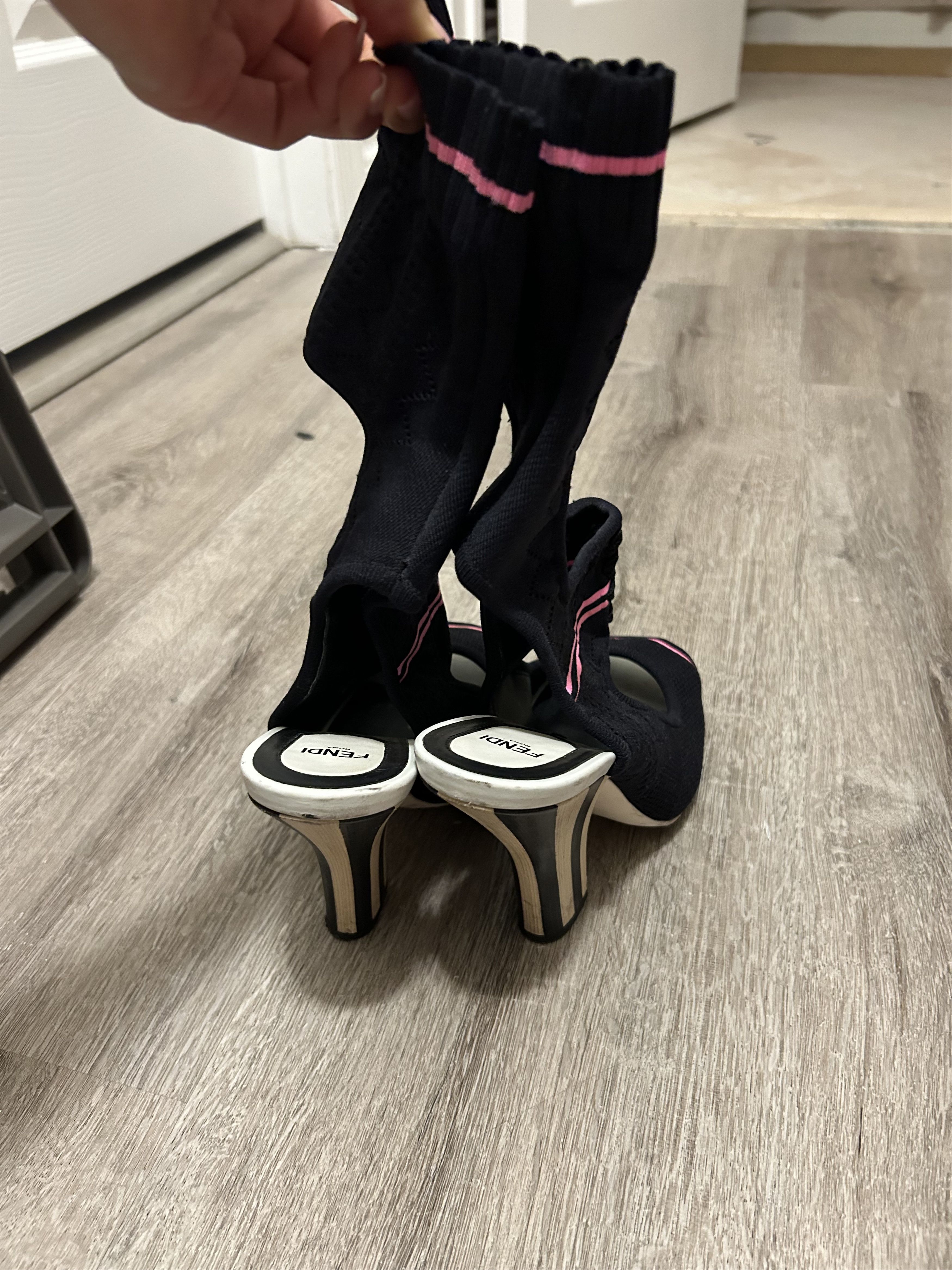 Fendi Fendi Black and Pink Sock Mules Size US 9 / IT 39 - 7 Thumbnail