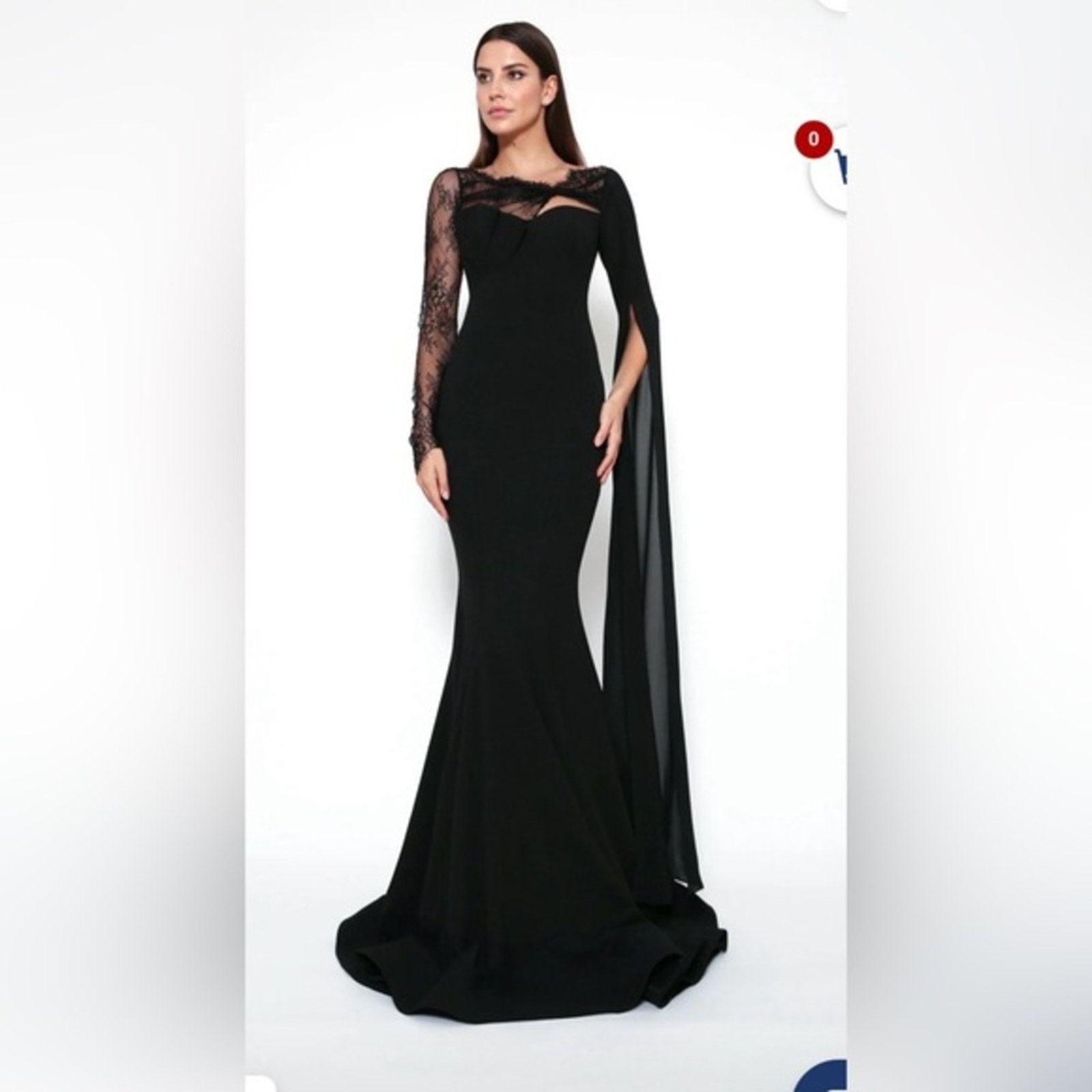 ZEENA ZAKI FW202104 DRESS black gown lace $1200 MSRP