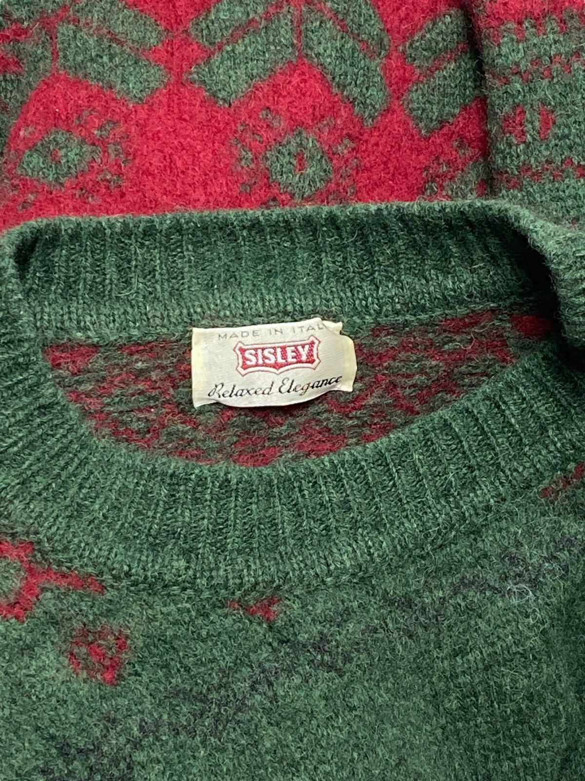 Sisley 90s Vintage SISLEY Wool Green Red Crazy Super Warm Sweater Size US L / EU 52-54 / 3 - 3 Thumbnail
