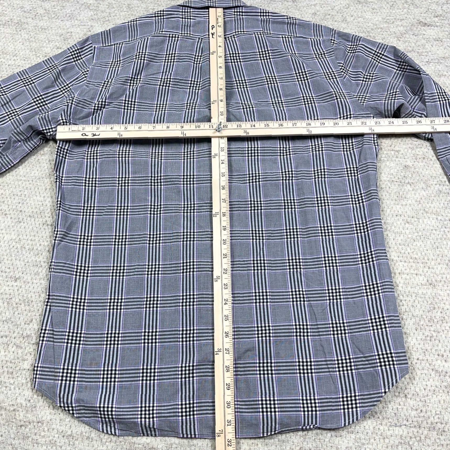 Peter Millar Peter Millar Shirt Men Large Black Plaid Button-Up Glen Dress Poplin Size 42R - 7 Thumbnail