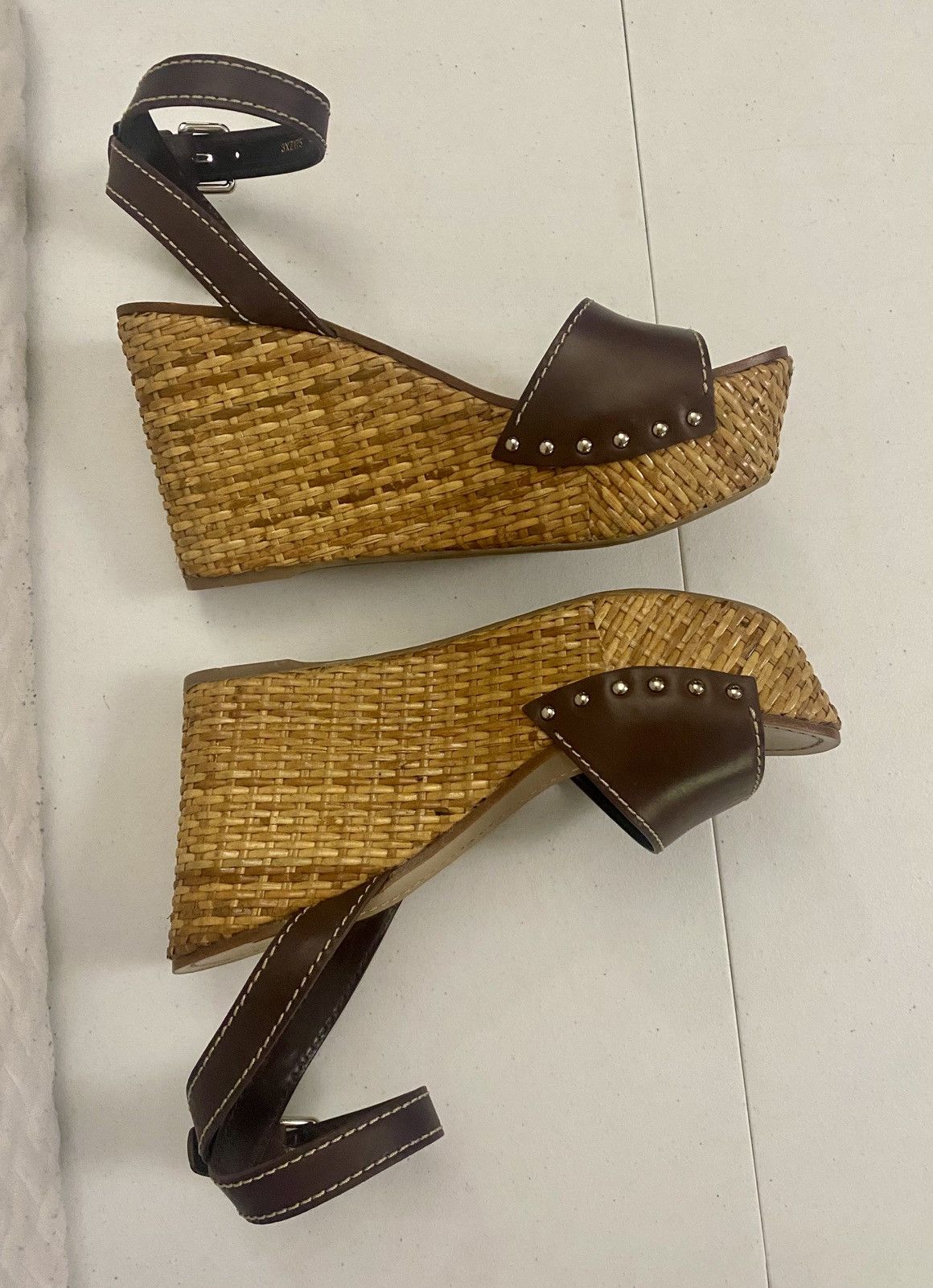 Prada Prada Brown Leather Wicker Wedge Sandals 3XZ175 10 US NEW Size US 10 / IT 40 - 9 Thumbnail