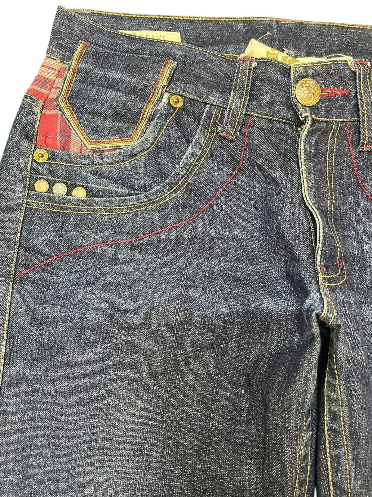 Japanese Brand Vintage Oilcake Unique Design Back Pocket Denim Size US 33 - 3 Thumbnail