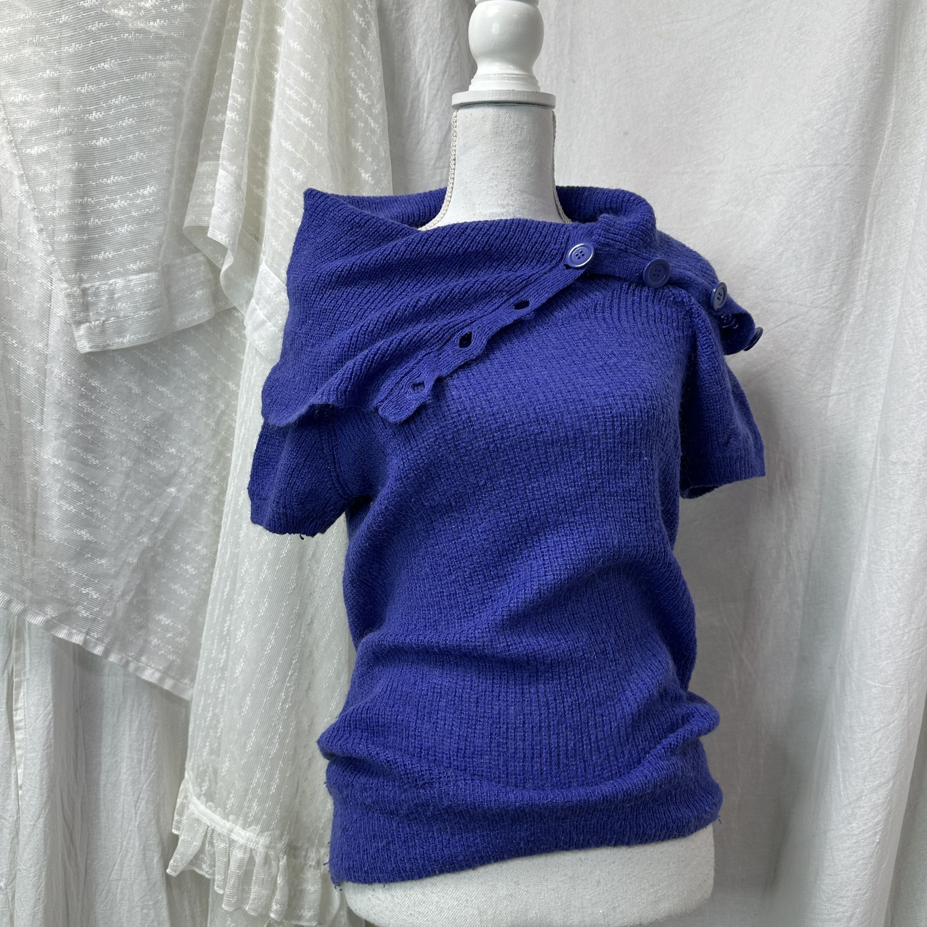 Vintage Vintage Mohair Violet Fitted Big Collar Buttoned Sweater 00s Size M / US 6-8 / IT 42-44 - 4 Thumbnail