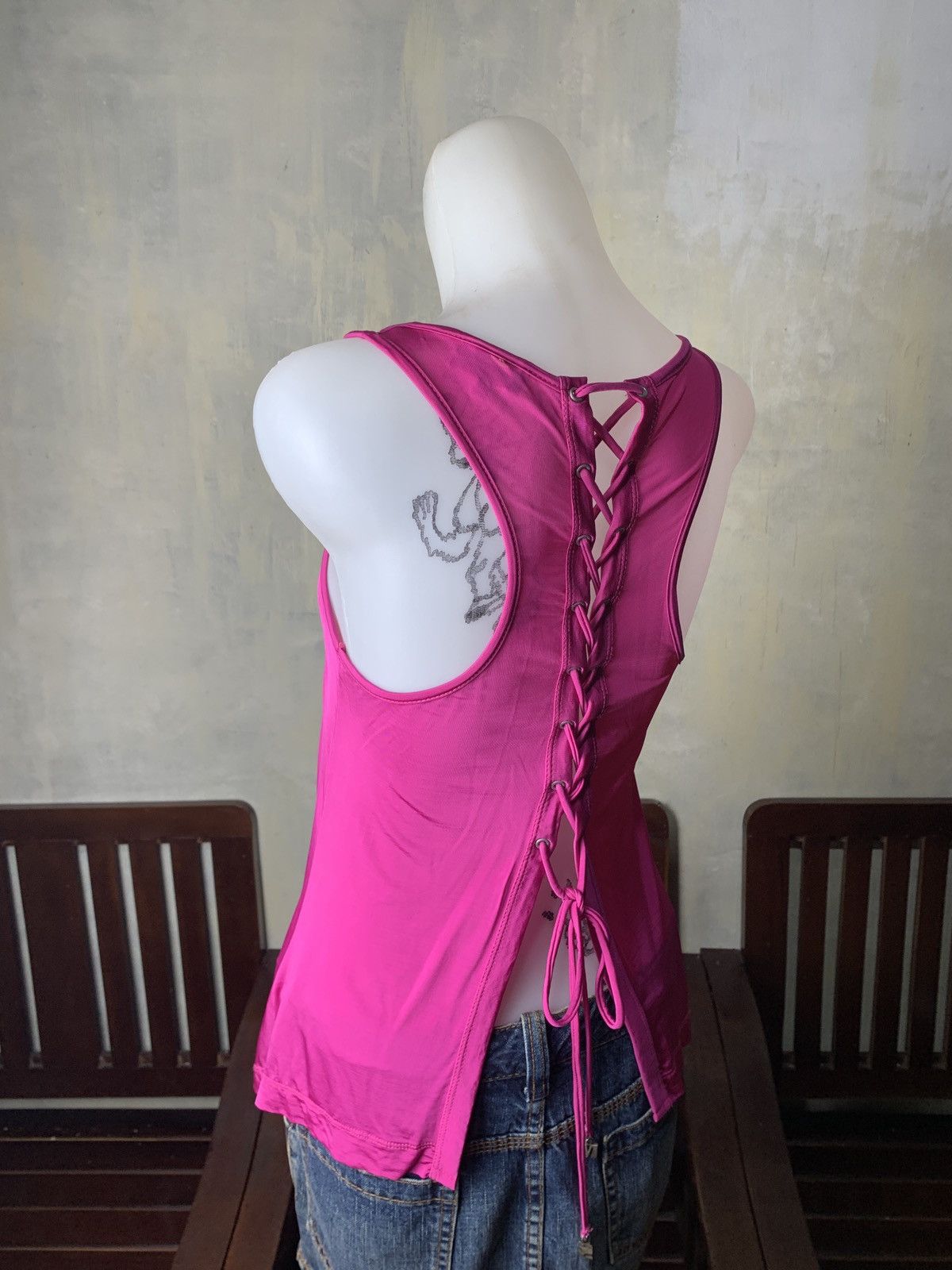 Miss Sixty Miss Sixty Italy Shiny Glossy Words Print Lace Back Tank Top Size S / US 4 / IT 40 - 3 Thumbnail