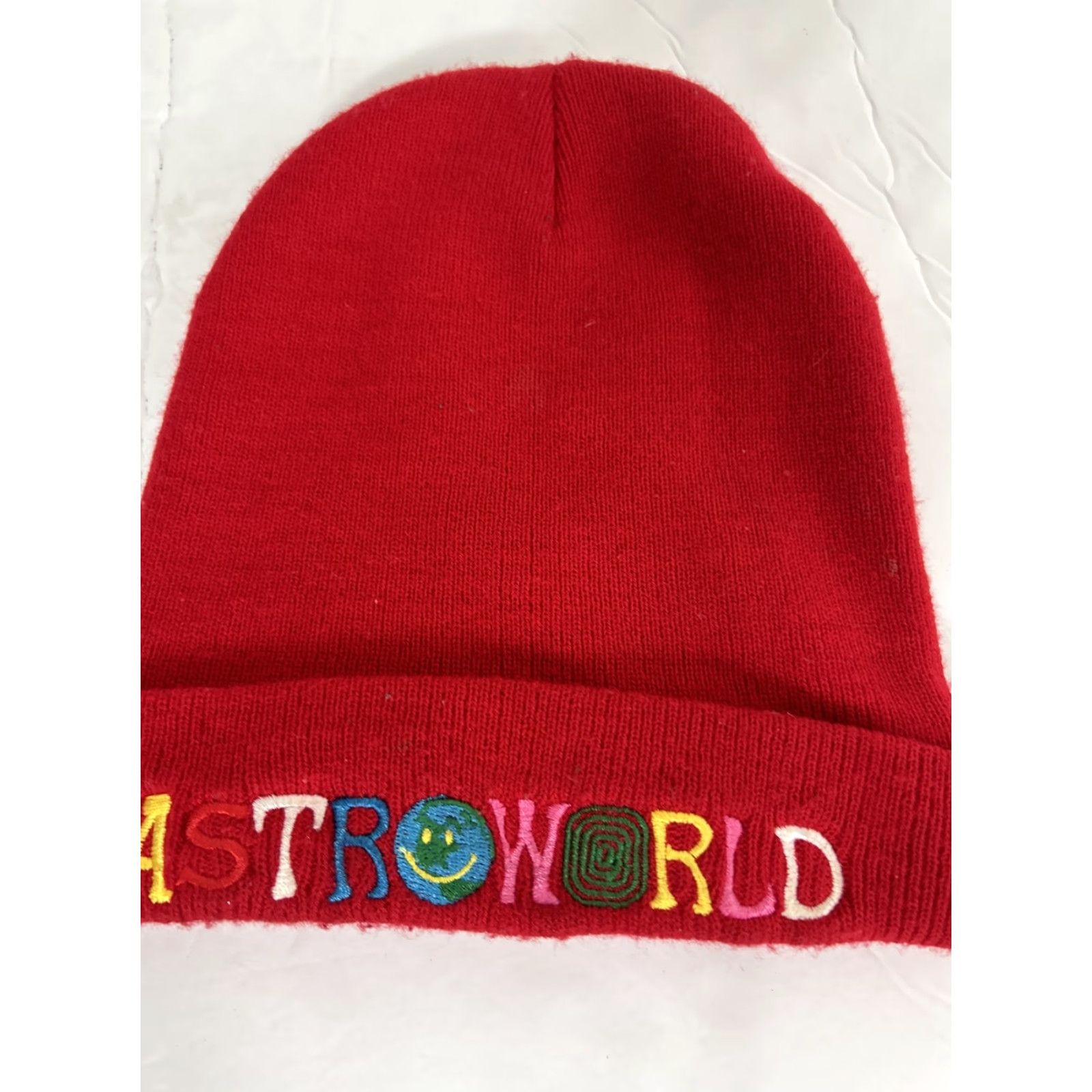 Vintage Astroworld Beanie Red One Size Embroidered Travis Scott Men Beanie Size ONE SIZE - 3 Thumbnail