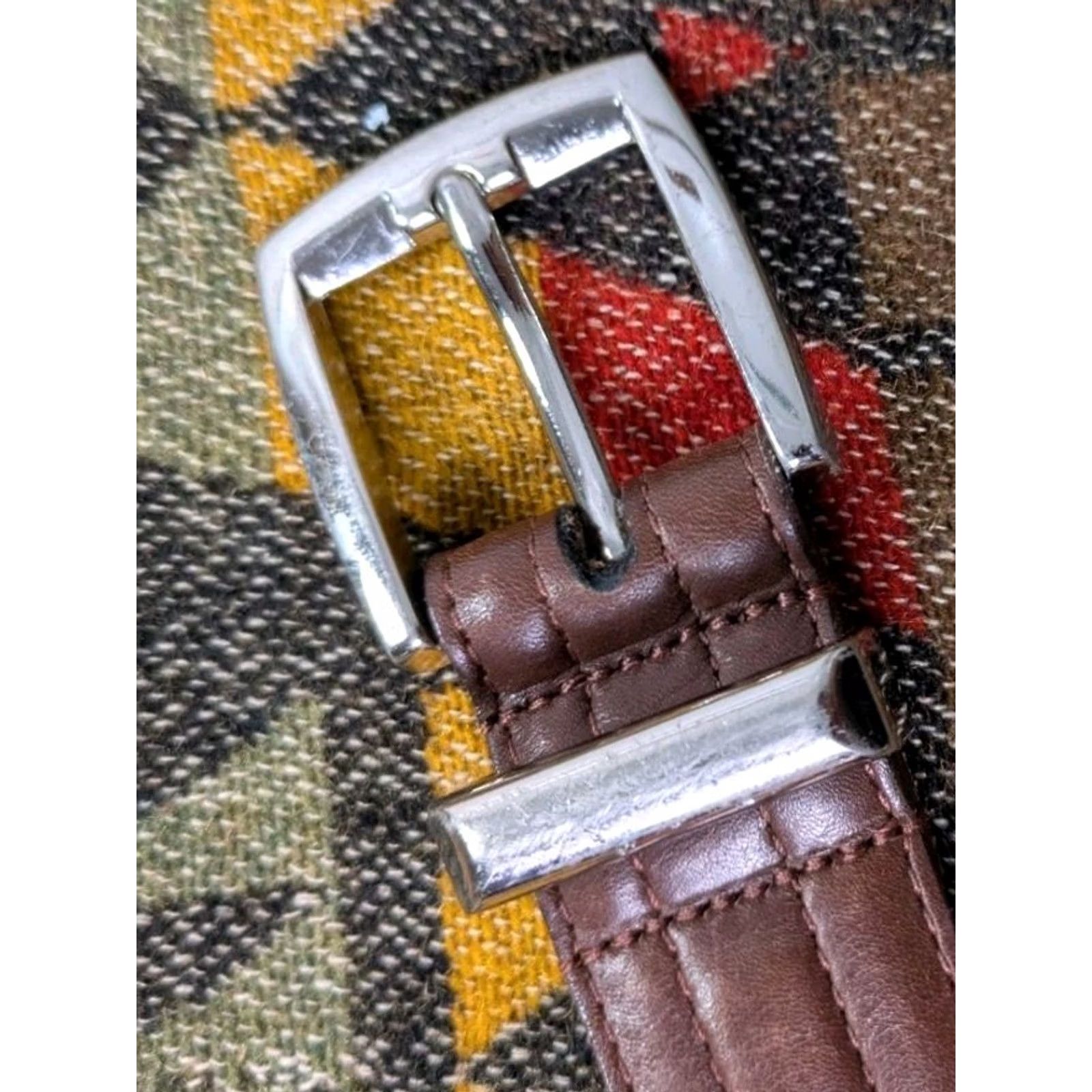 Vintage Bragano Belt Leather Woven 36 Mens Brown Canada 2 Tone Silver Tone Hardwear 1.5" Wide Size 36 - 5 Thumbnail