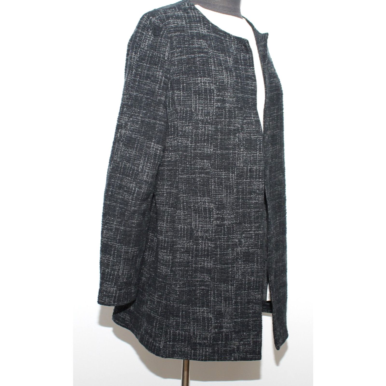 Eileen Fisher EILEEN FISHER Crosshatch Open Front Long Knit Coat Jacket M Size M / US 6-8 / IT 42-44 - 3 Thumbnail