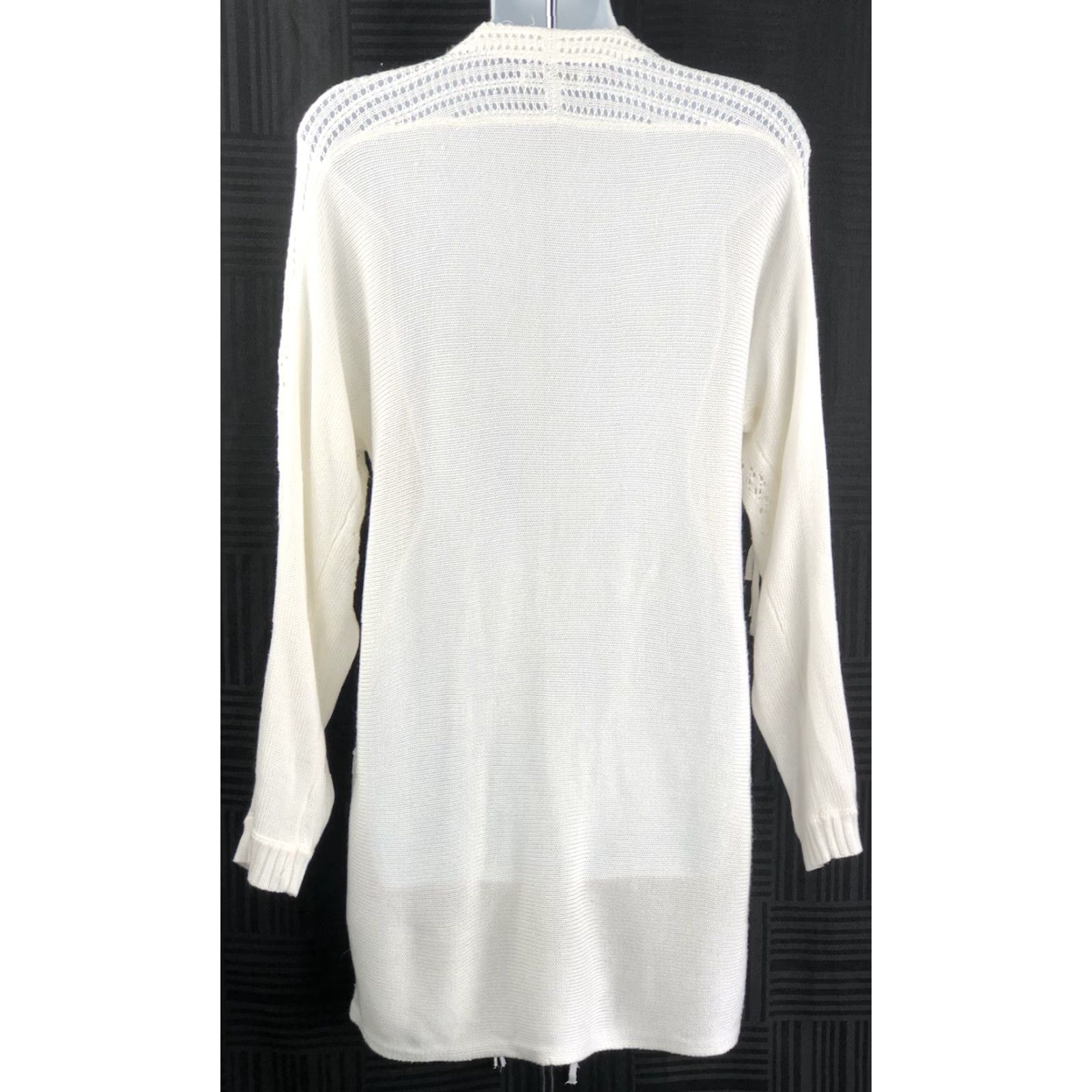 Vintage NY & Co Fringe Cardigan Sweater S Ivory Crochet Accents Long Sleeve Size S / US 4 / IT 40 - 3 Thumbnail