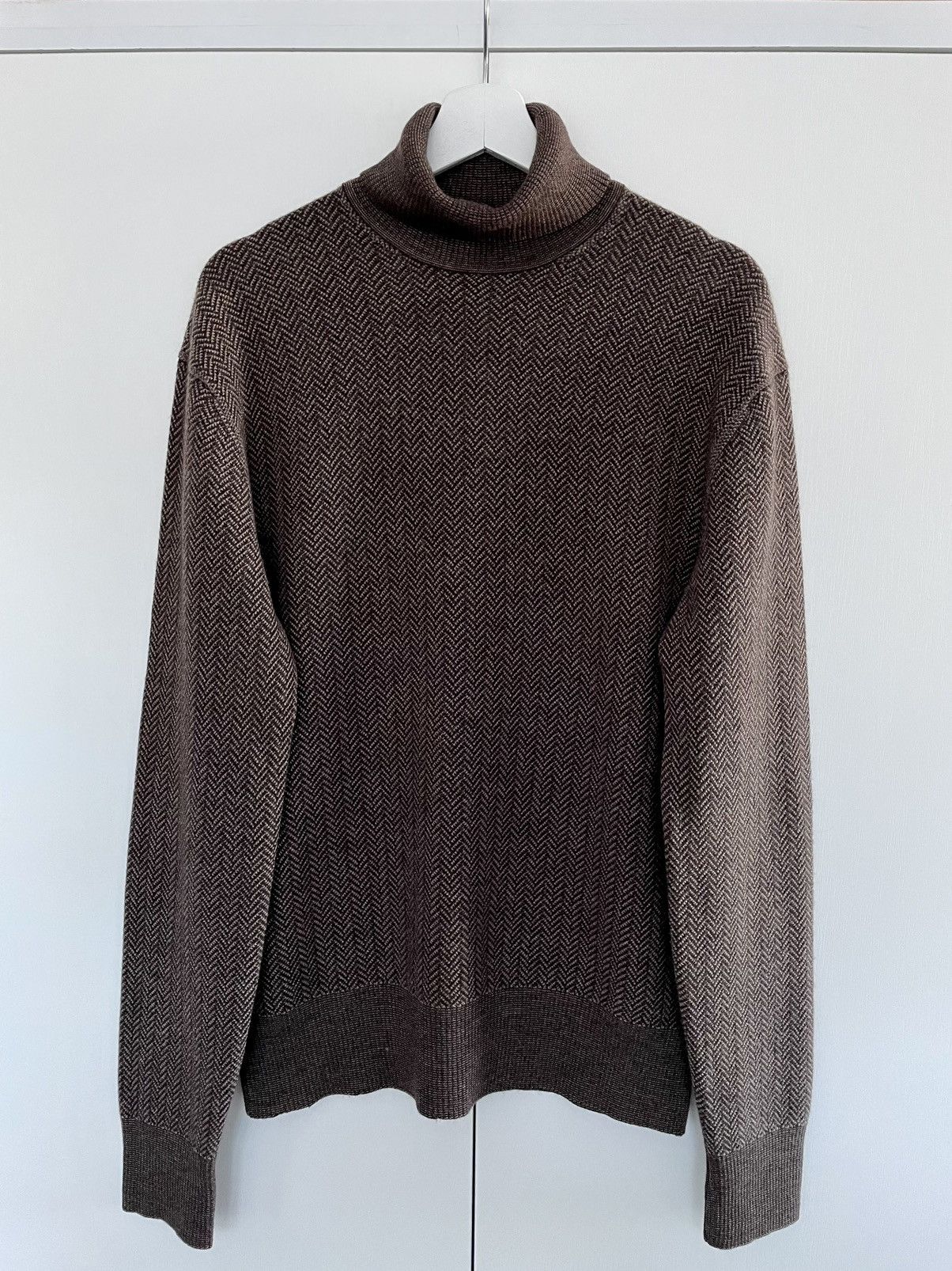image of Tom Ford Mixed Fabric Herringbone Knitted Sweater Size 54, Men's