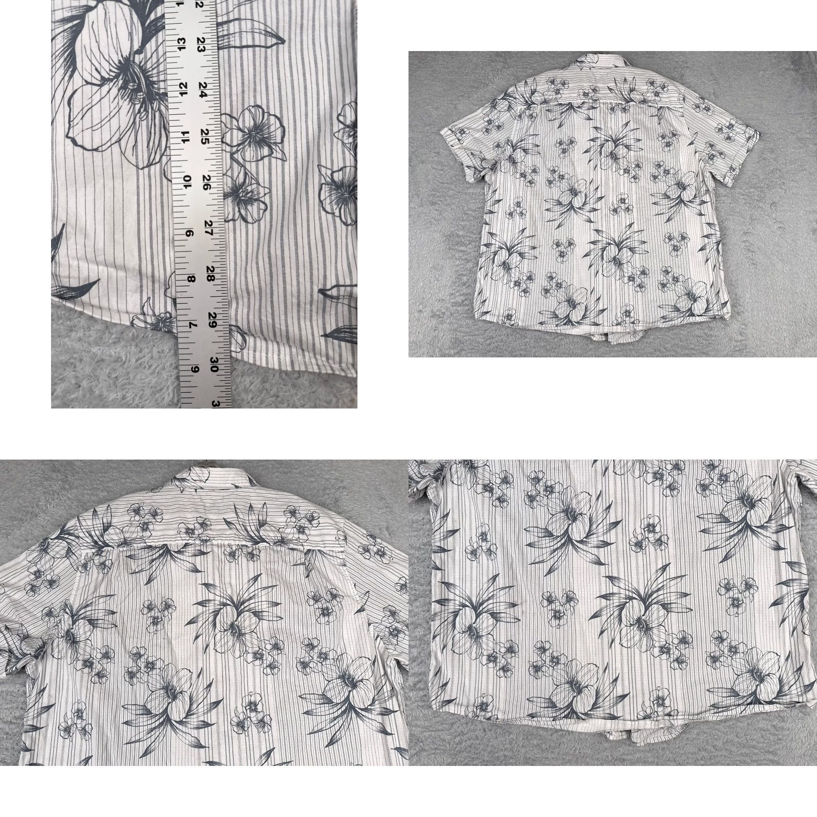 Lee Lee Shirt Men 2XL White Fitted Button Up Cotton Hawaiian Floral Short Sleeve Pinstripe Beach Vacation Aloha Resort Size US XXL / EU 58 / 5 - 9 Thumbnail