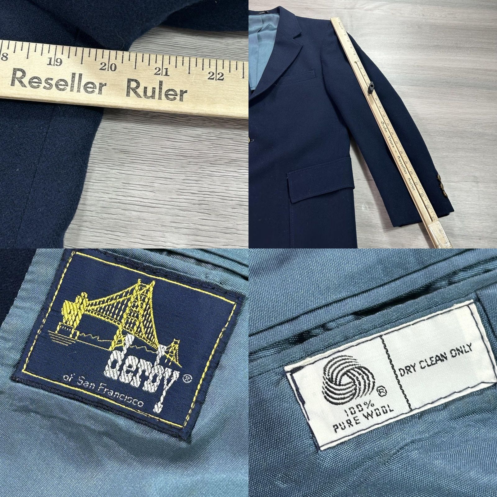 Vintage VTG Derby of San Francisco Blazer Mens 40 Wool Gold Button Sport Coat Classic Navy Blue 2 Piece Notch Lapel Two-Button Cuff Three-Button Vintage Size 40R - 8 Thumbnail