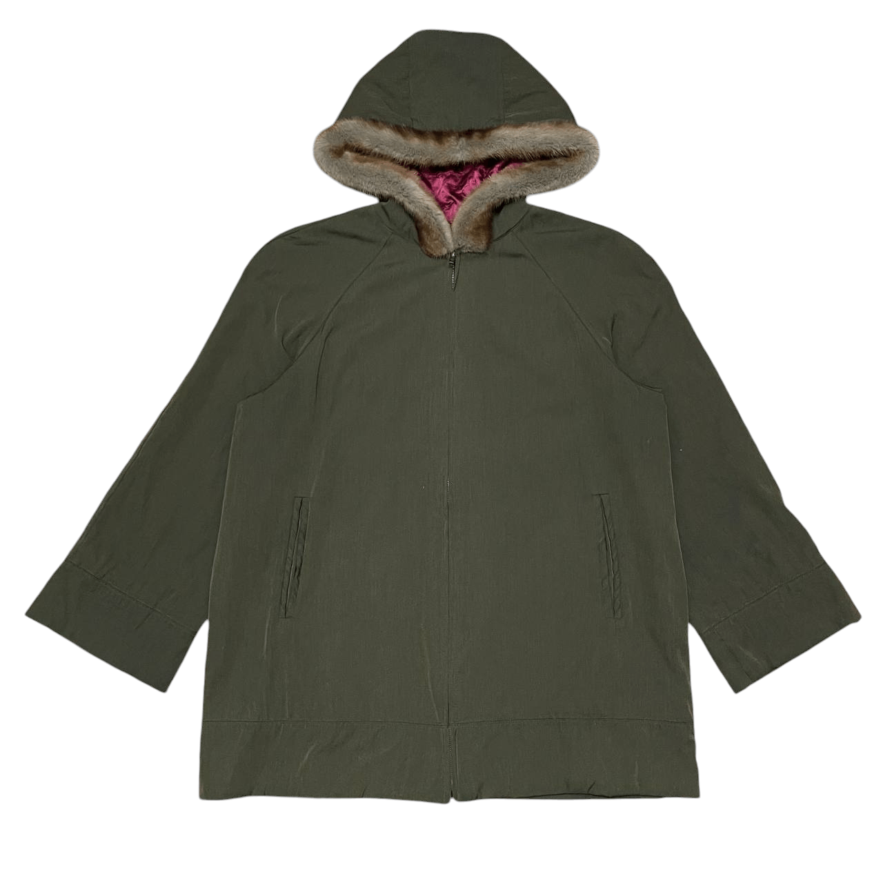 Pre-owned Yves Salomon Fur Hooded Zipper Jacket Missing Washtag In Green