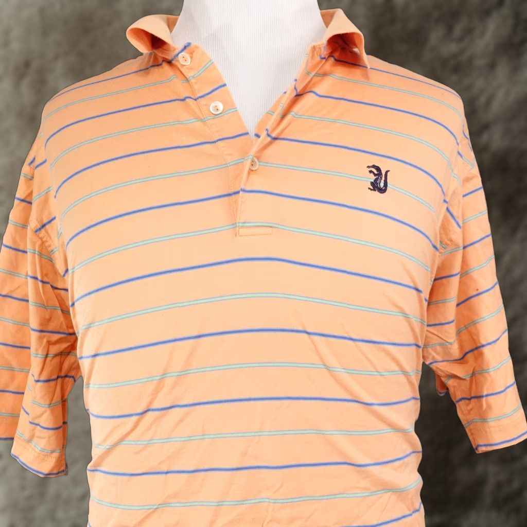Peter Millar Vintage Peter Millar Polo Shirt Men XL Short Sleeve Striped Mercerized Cotton Orange 2000s Size US XL / EU 56 / 4 - 1 Thumbnail