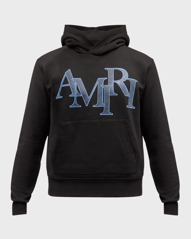 Amiri o1s1wg110525 Crystal Staggered Logo Hoodie in Black Size US XL / EU 56 / 4 - 1 Thumbnail