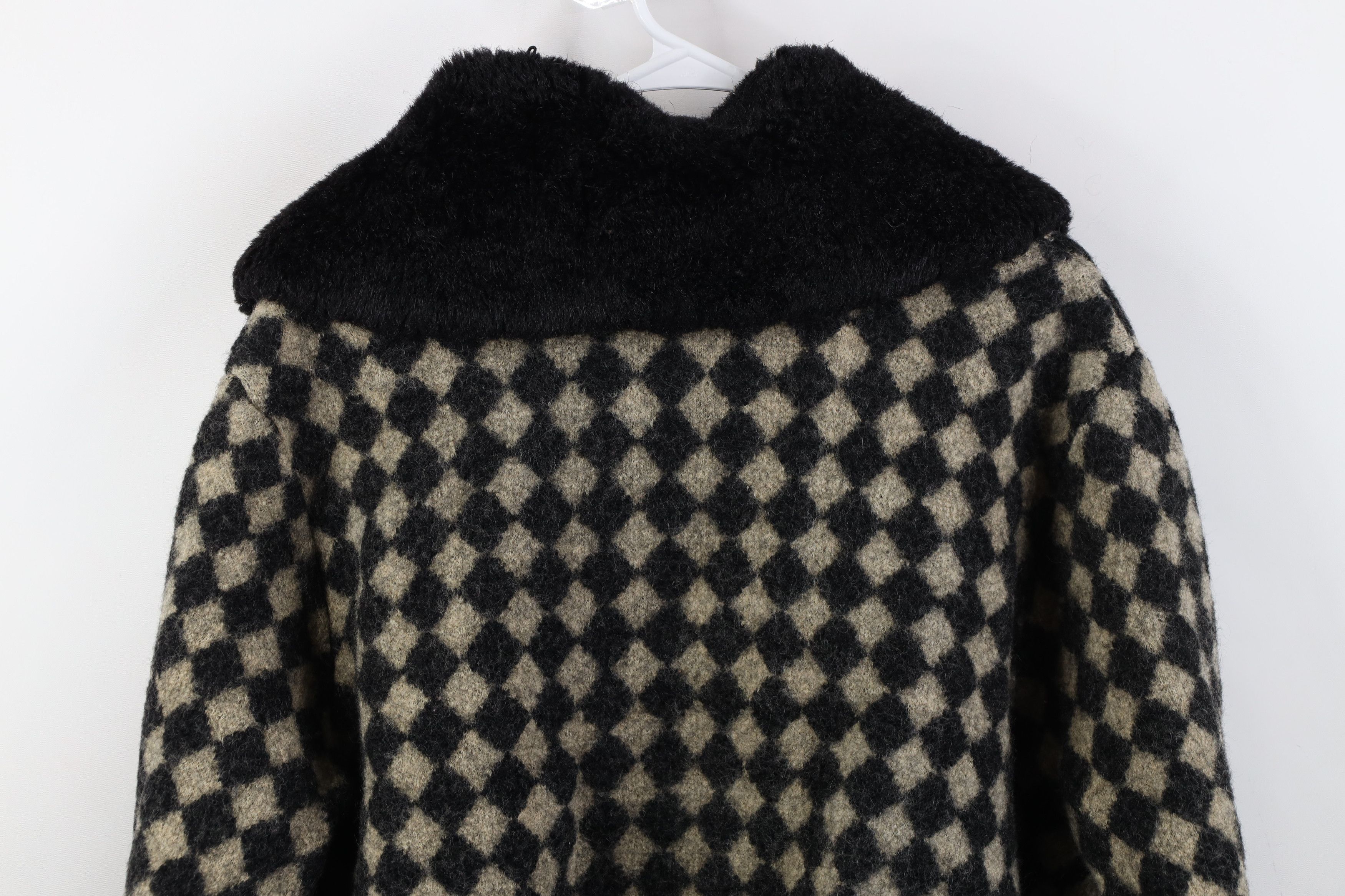 Vintage Vintage 90s Christmas Reindeer Argyle Faux Fur Collar Jacket Size XXL / US 16-18 / IT 52-54 - 14 Thumbnail