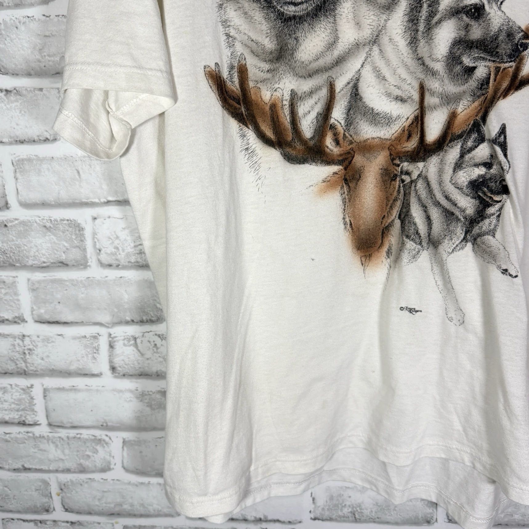 Jerzees VINTAGE Jerzees T-Shirt White Norwegian Elkhound Graphic Tee Mens 2XL Size US XXL / EU 58 / 5 - 3 Thumbnail