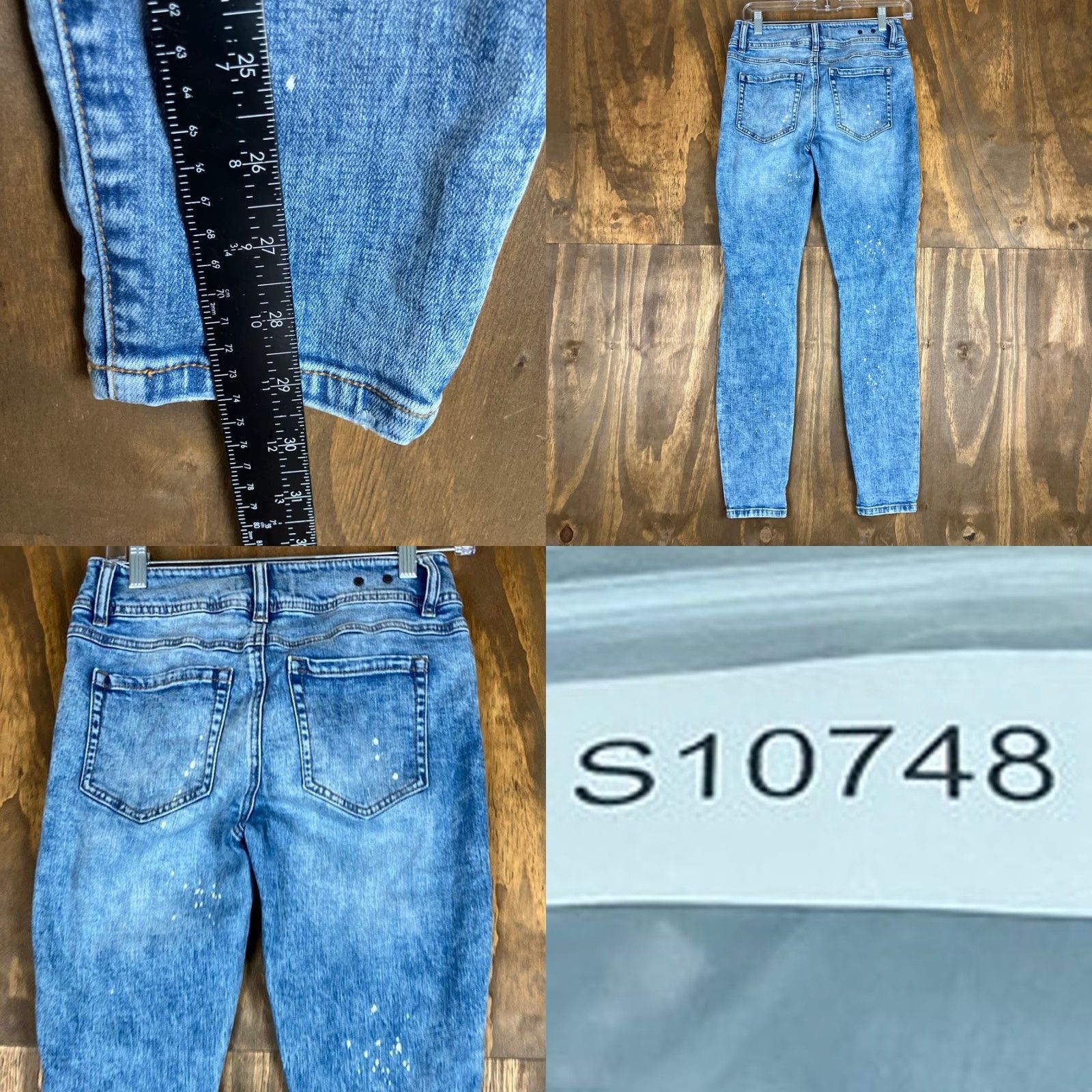 Vintage CAbi Jeans Blue Denim Cinch Mid Rise Bleach Splatter Skinny Stretch 4 5-Pocket Design Womens Size 27" / US 4 / IT 40 - 8 Thumbnail