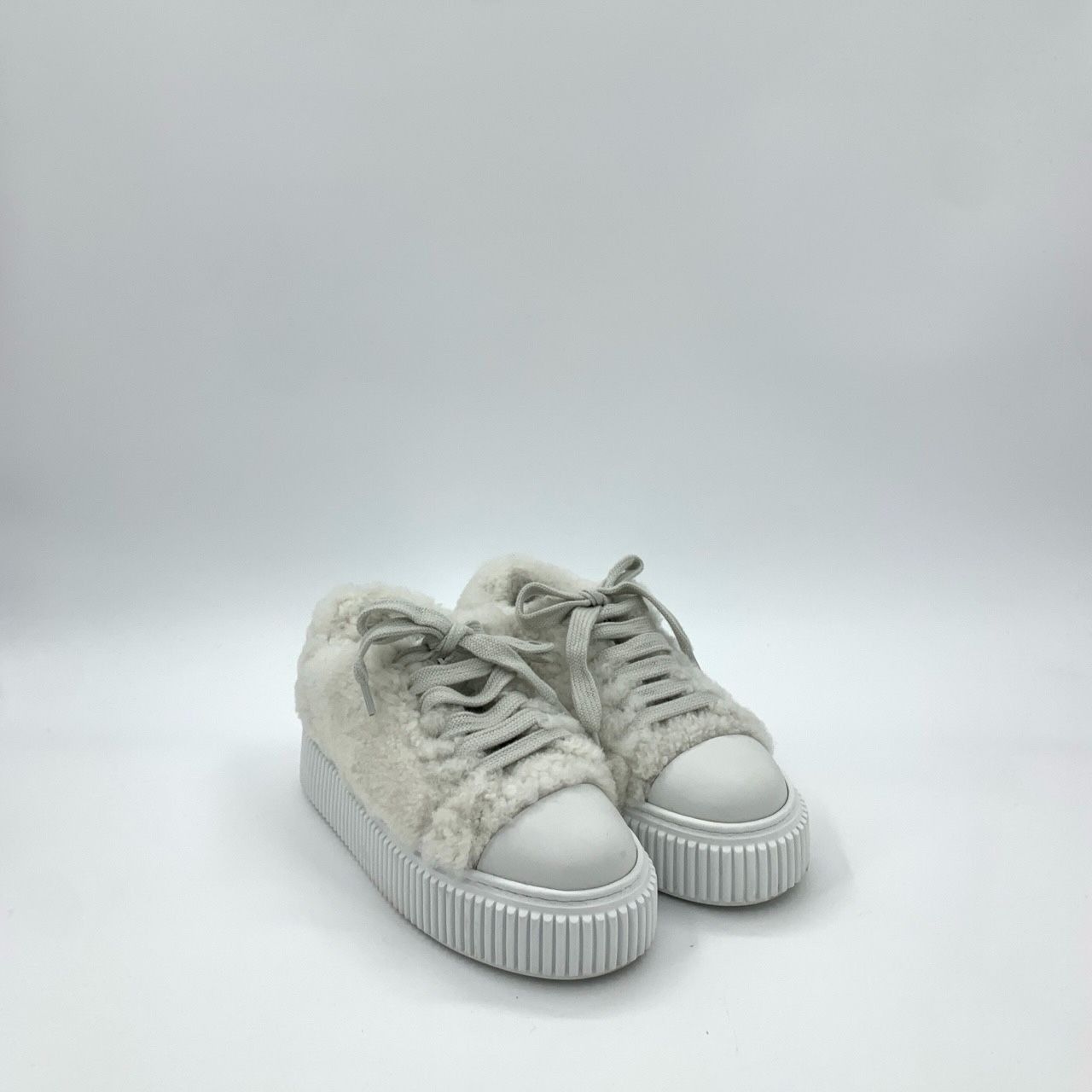 Miu Miu Womens Faux Fur Platform Sneakers With Lace-Up Closure & Rub Size US 6 / IT 36 - 4 Thumbnail