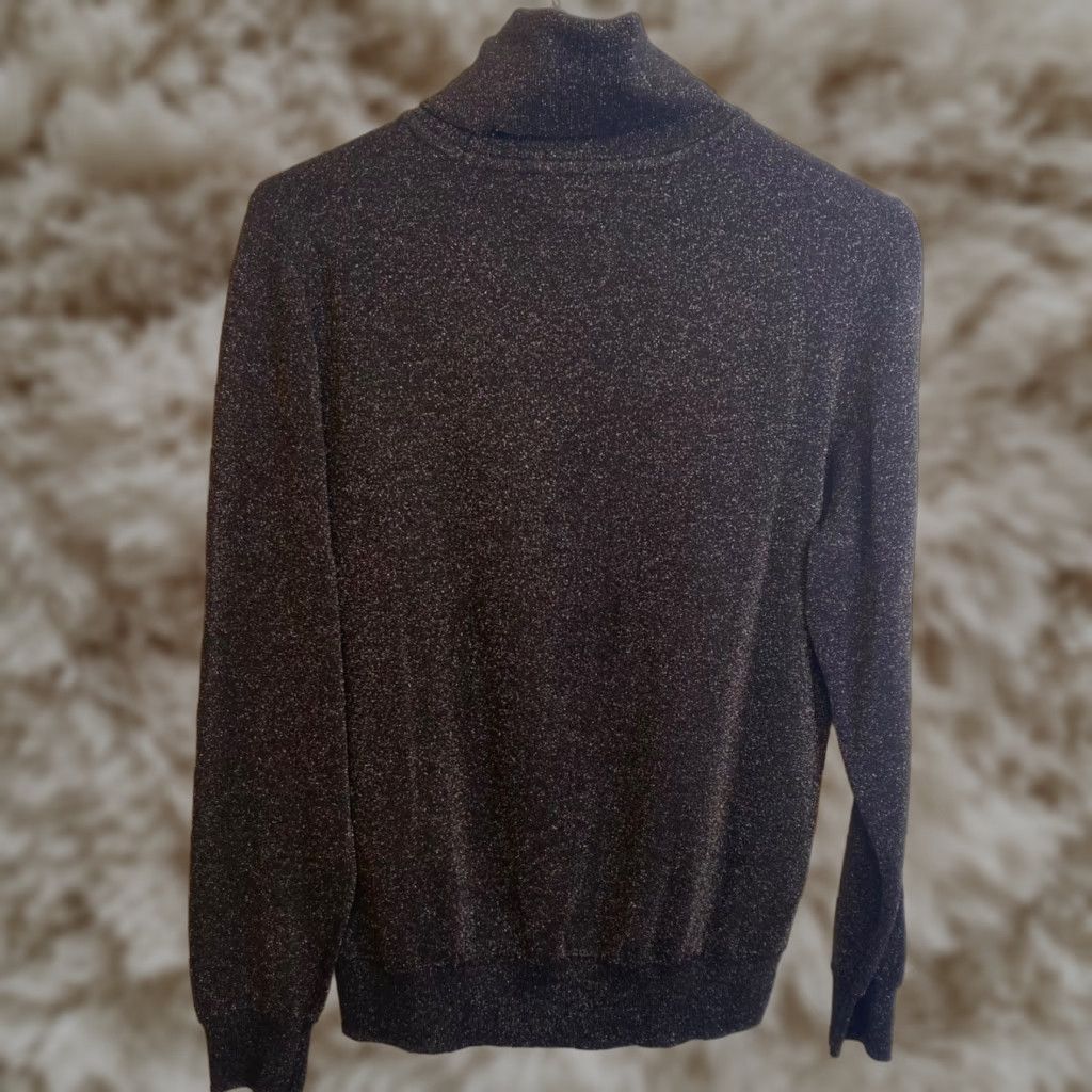 J.CREW Black Turtleneck Shimmer Metallic Sweater Long Sleeve Size LARGE Women