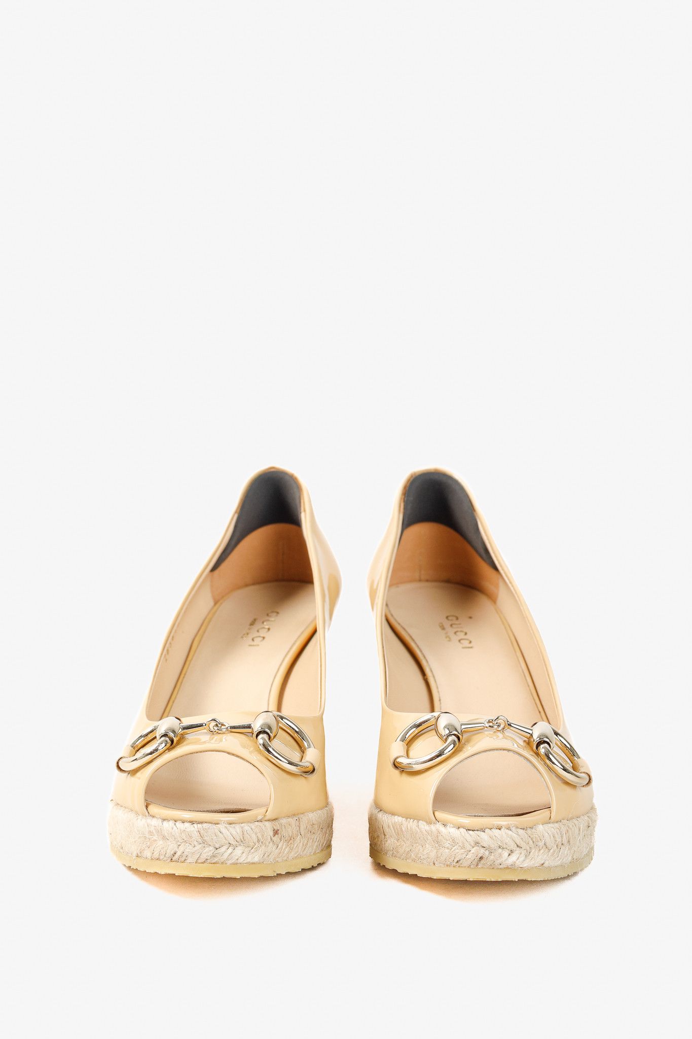 Gucci Gucci Silver Bit Peep-Toe Patent Leather Wedge Espadrille Size US 4.5 / IT 34.5 - 2 Thumbnail