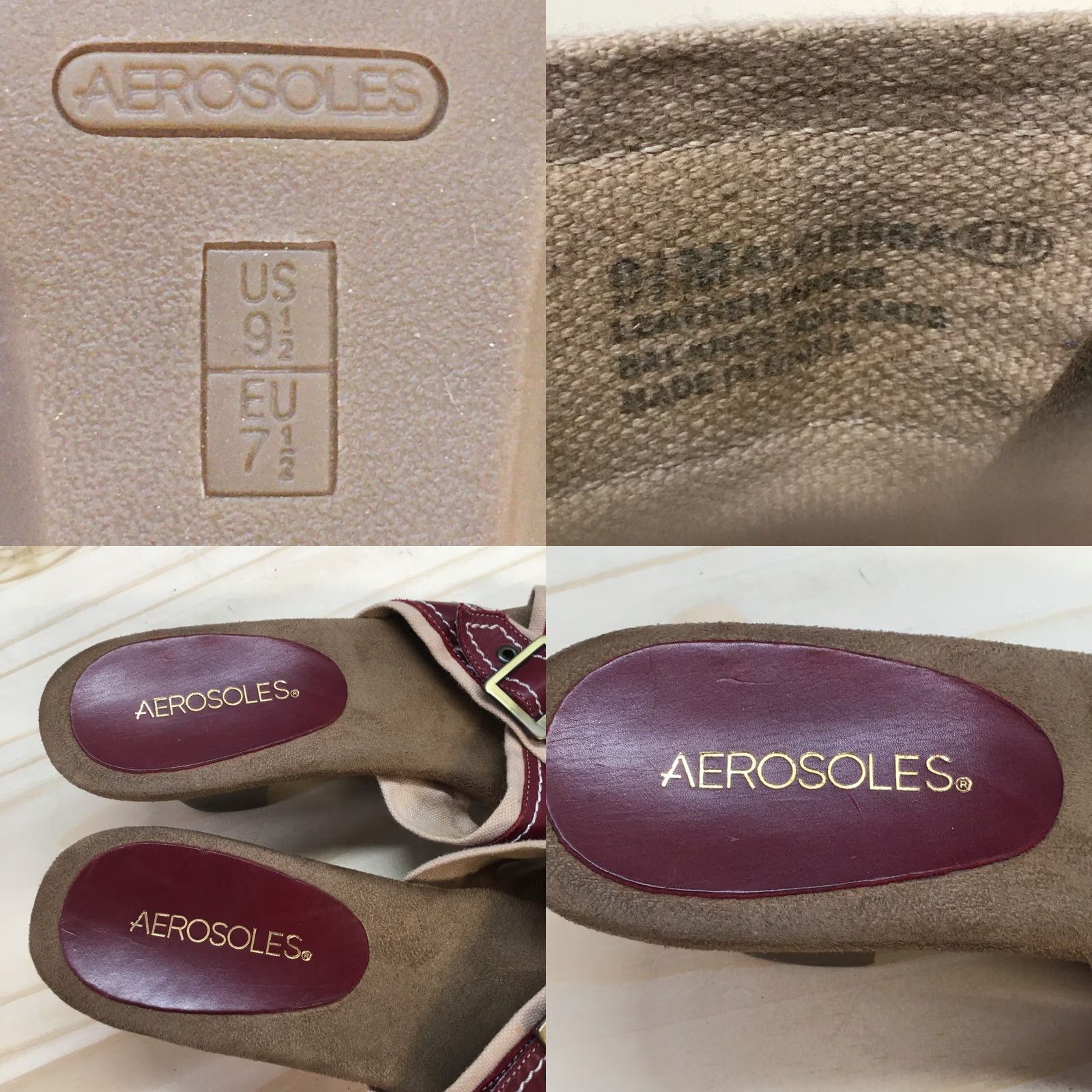 Vintage Aerosoles Algebra Slide Heels Womens 9.5 Maroon Buckle Strap Open Toe Leather Slidi Size US 10 / IT 40 - 9 Thumbnail