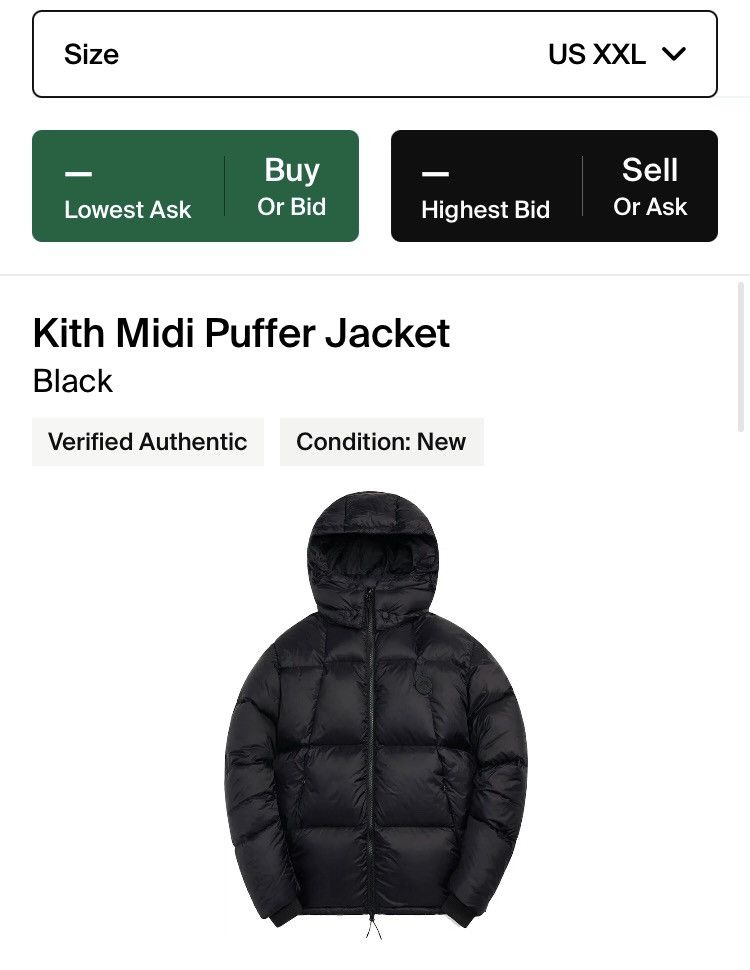 image of Kith Midi Puffer Jacket in Black, Men's (Size 2XL)