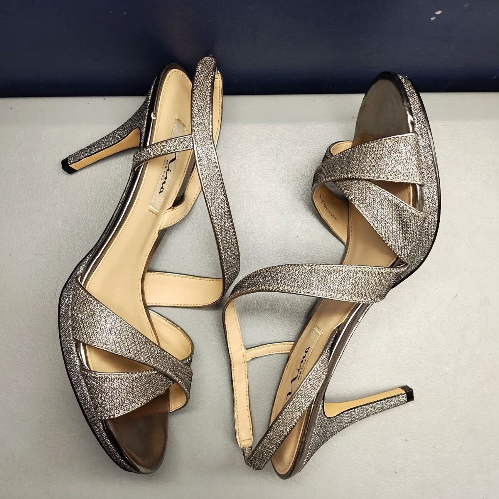 Vintage Nina New York Slingback Sandals Womens 9.5M Gray Metallic Stiletto Heels Slip On Size US 10 / IT 40 - 2 Thumbnail
