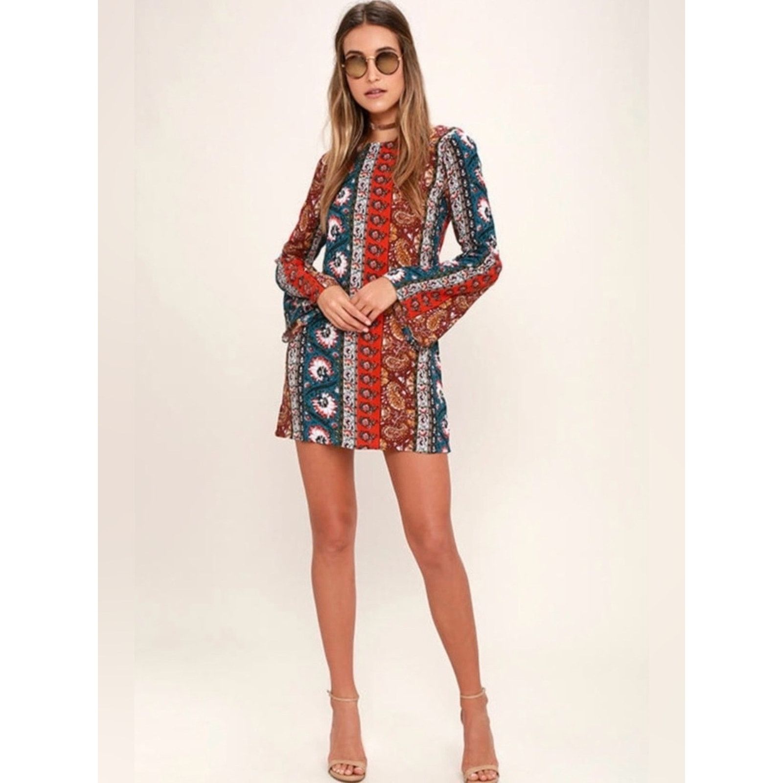 Billabong Billabong Rainy Roads Teal Print Boho Mini Dress Size M / US 6-8 / IT 42-44 - 3 Thumbnail