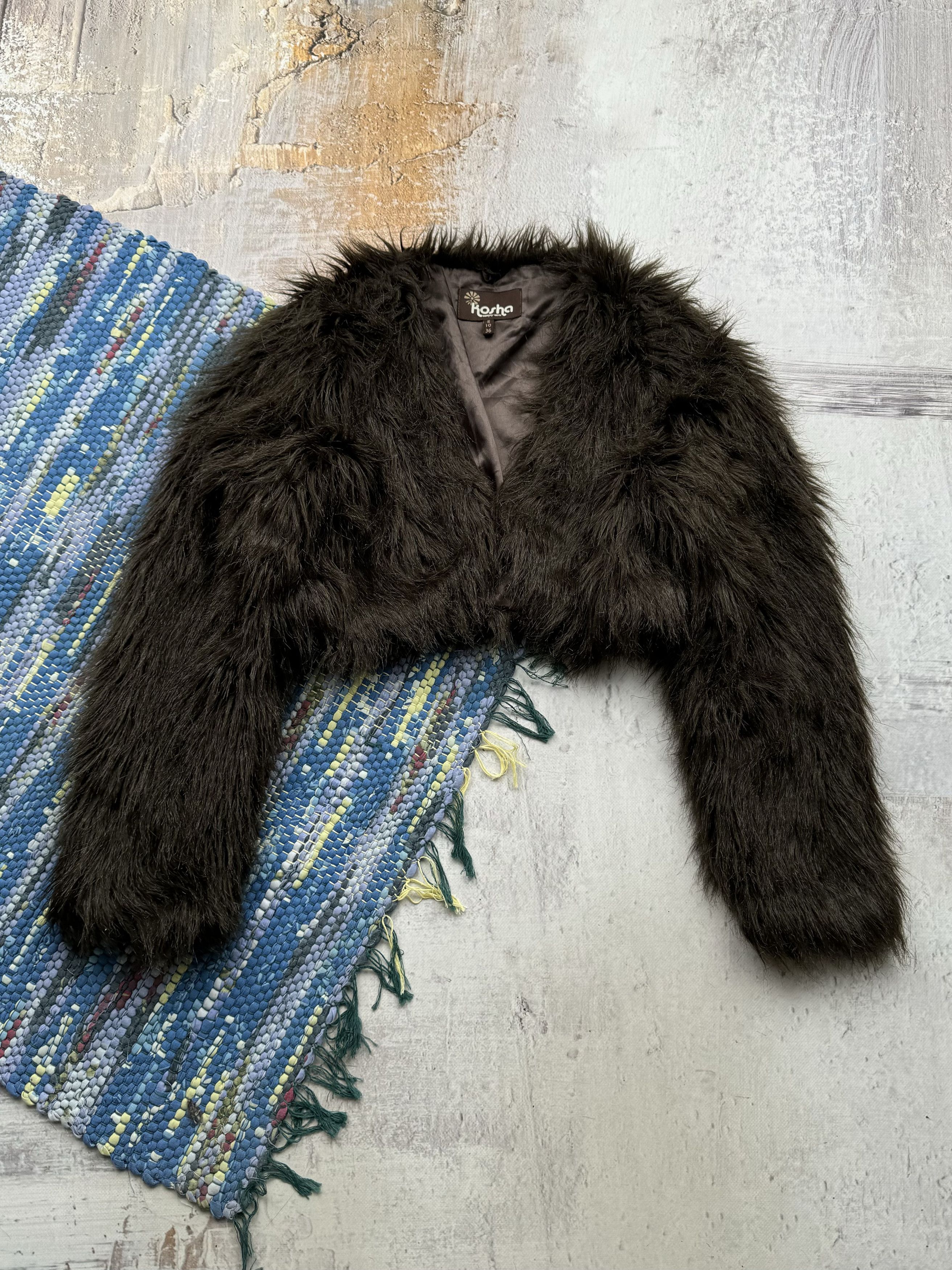 Vintage Cropped Faux Fur Coat A413D15(433)