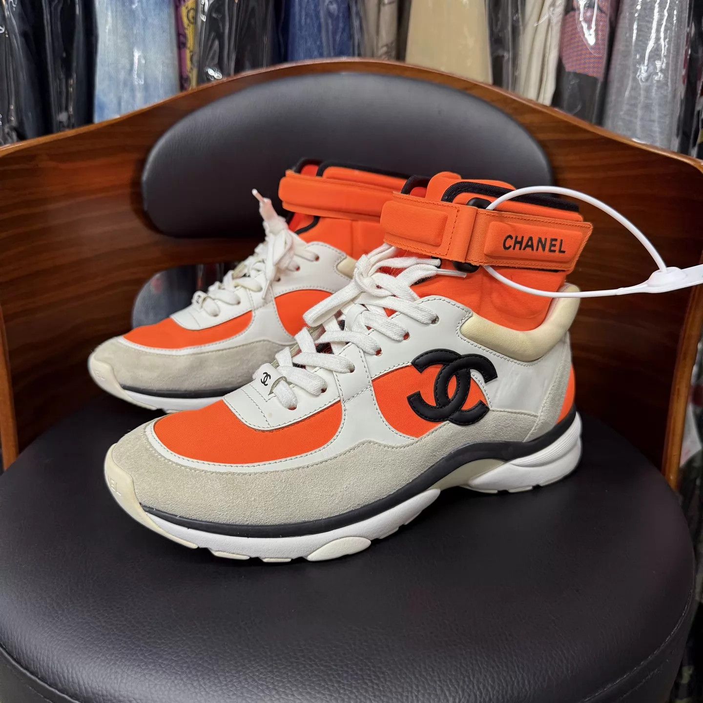 Chanel Chanel White Orange Lace-Up Sneakers 37.5 Mint Box/Receipt Size US 7 / IT 37 - 1 Thumbnail