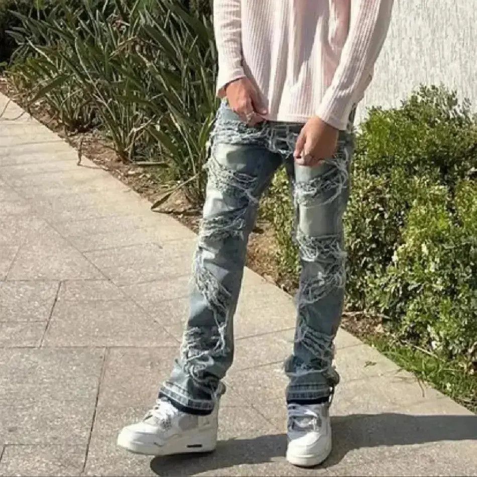 Japanese Brand High Street Loose Male Stacked Spliced Straight Denim Pants Size US 32 / EU 48 - 6 Thumbnail