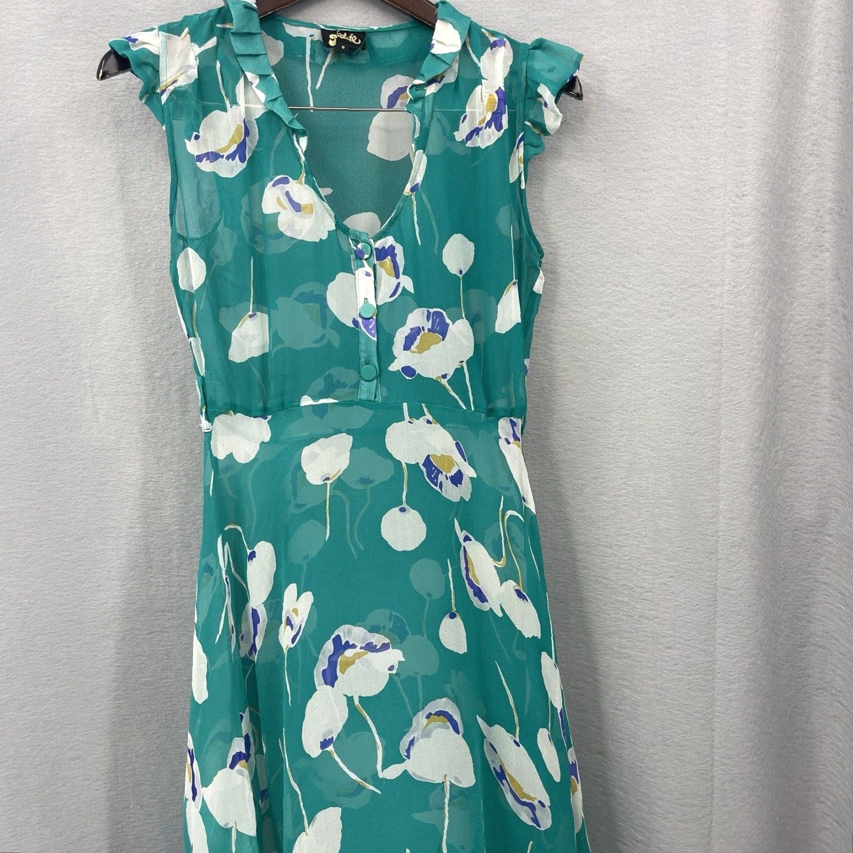 Vintage Nookie Women's Silk Dress Sheer Floral Mini Green Cap Sleeve Casual 8 Spring Summer Fall Winter Size M / US 6-8 / IT 42-44 - 2 Thumbnail