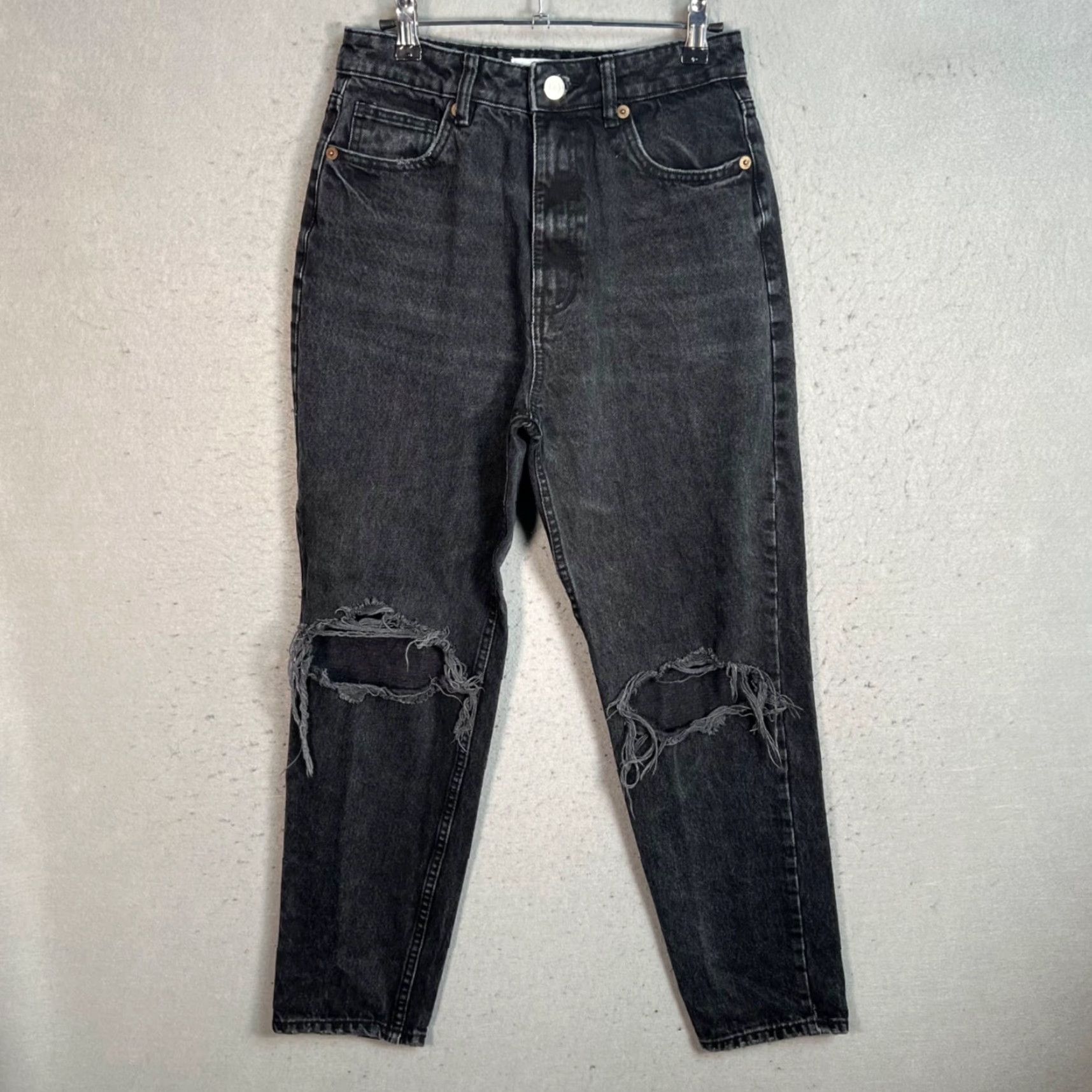Zara Zara Jeans Women Black High-Waisted Distressed Mom 6 Denim Cotton 5-Pocket Design Vintage No Size 28" / US 6 / IT 42 - 2 Thumbnail