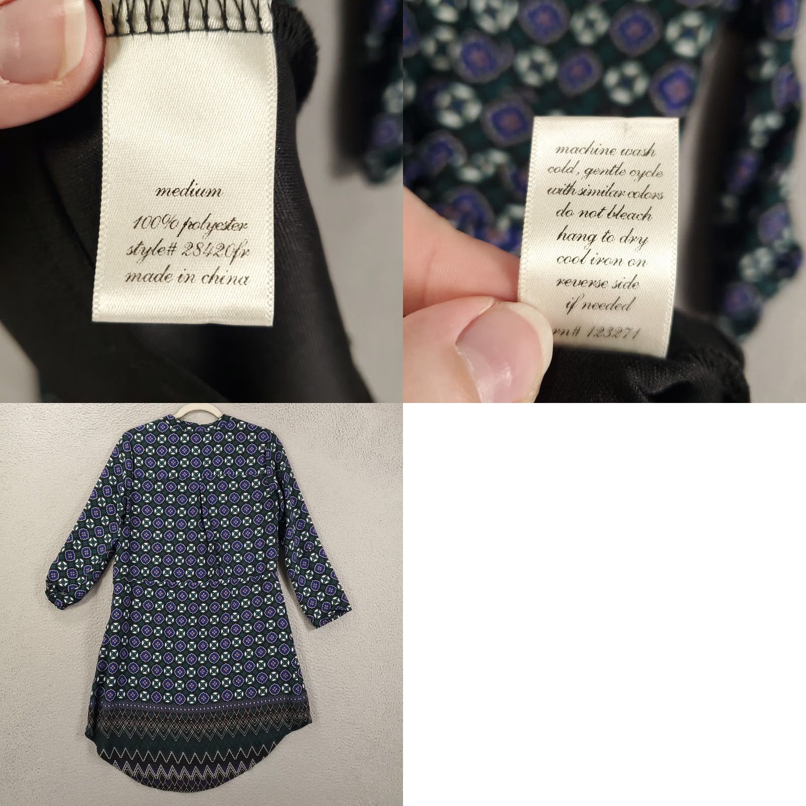 Vintage Aly Dress Womens Size Medium Blue Geometric Tunic Shift Roll Tab Sleeve Size M / US 6-8 / IT 42-44 - 8 Thumbnail