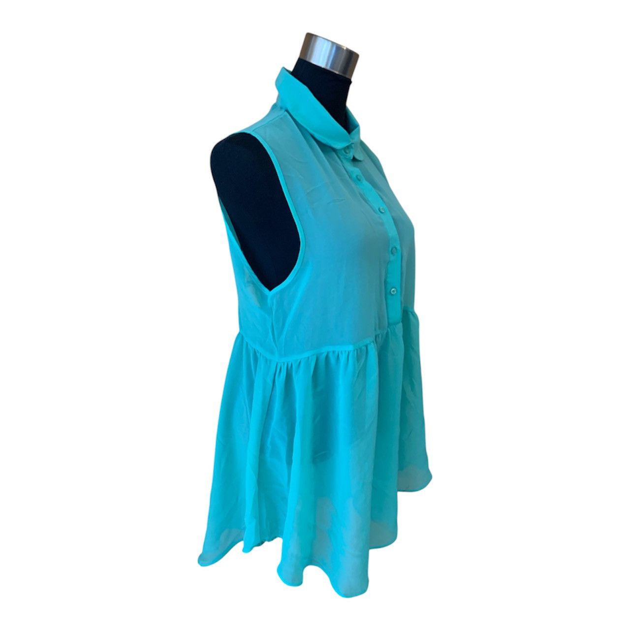 Vintage Vintage Y2K Teal Sheer Chiffon Sleeveless Babydoll Blouse Size M / US 6-8 / IT 42-44 - 3 Thumbnail