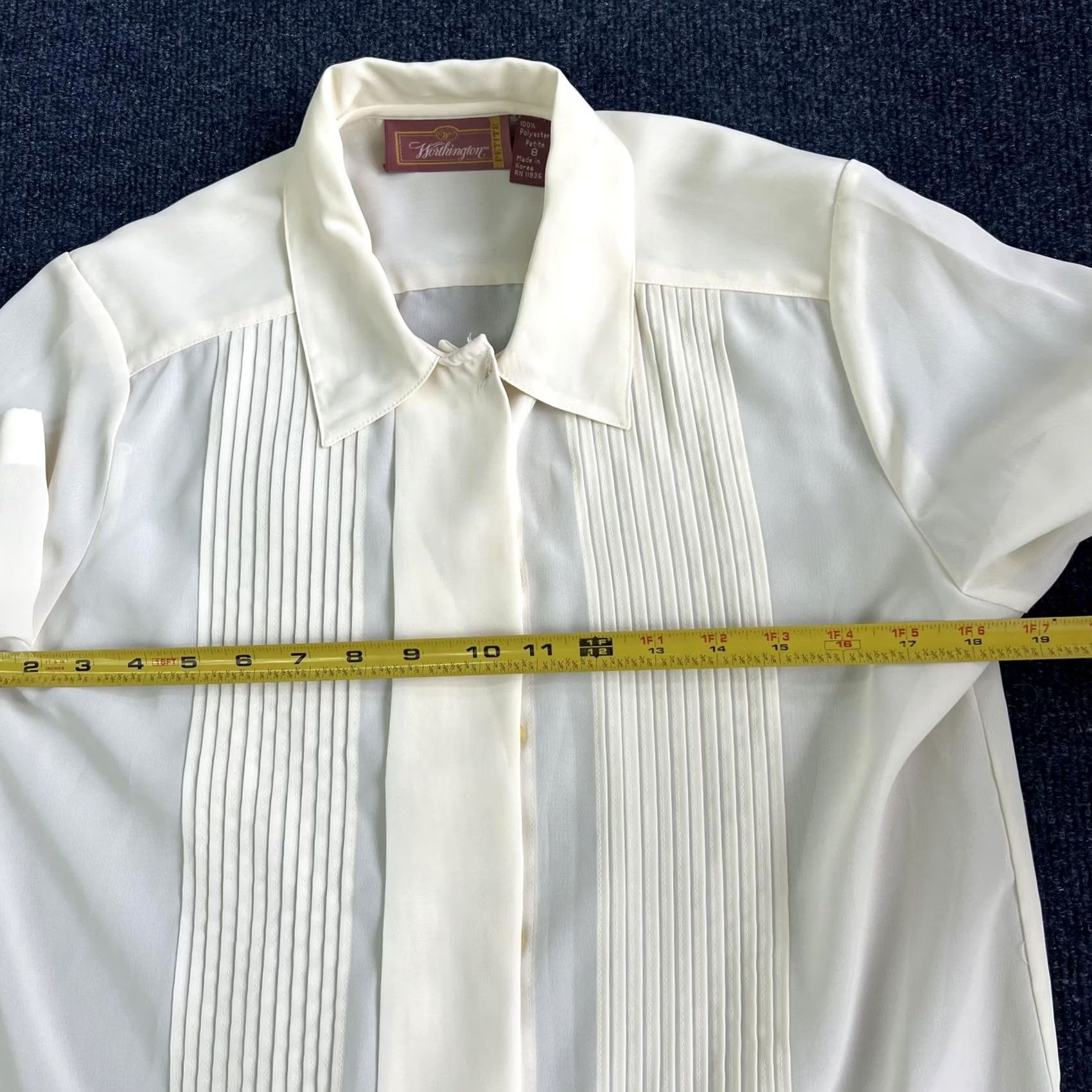 Worthington VINTAGE Worthington Blouse Womens 8P Petite Short Sleeve Button Front Pleated Sheer White Top Size M / US 6-8 / IT 42-44 - 5 Thumbnail