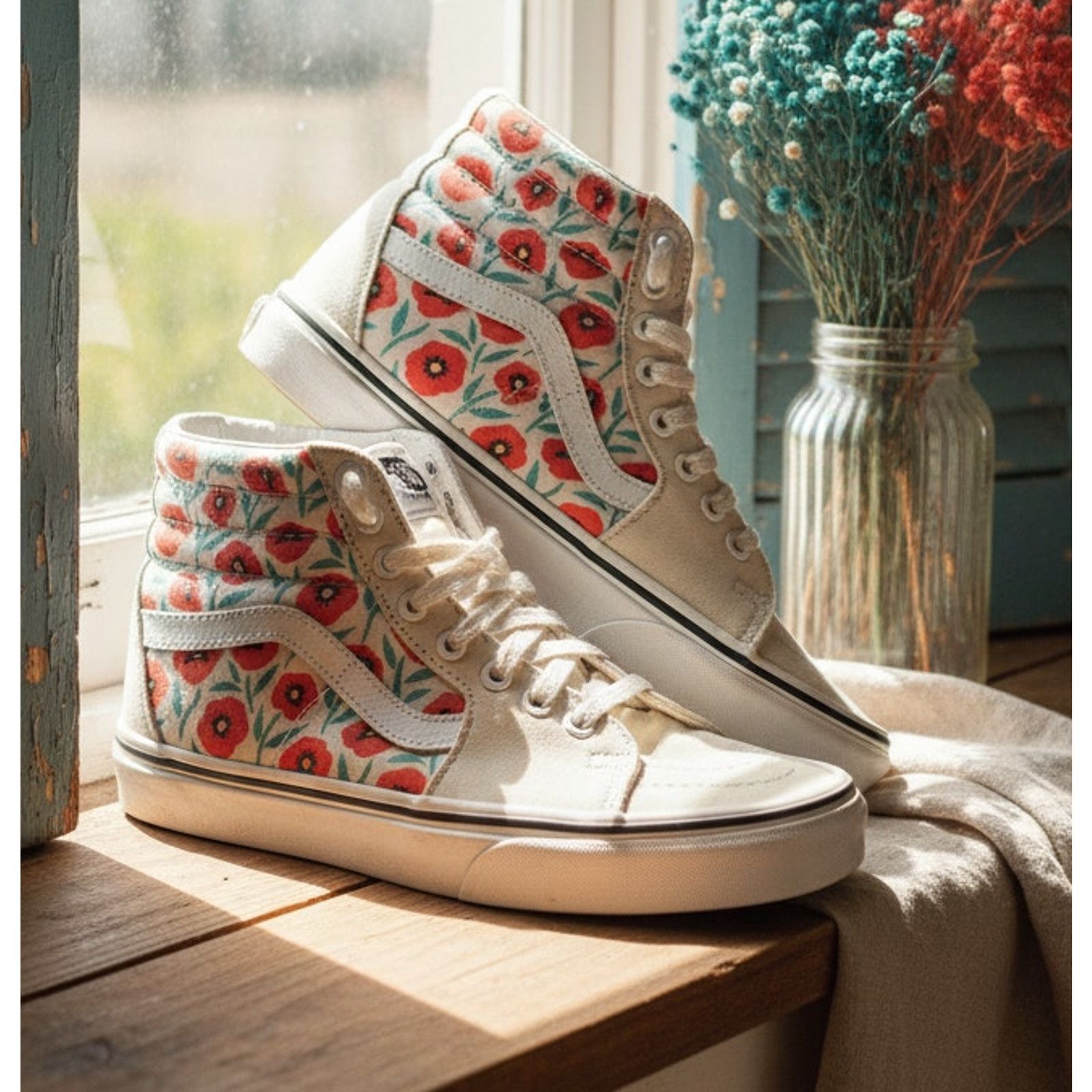 Vans Vans Sk8-Hi Womens Sneakers Size 5 White Red Teal Floral Size US 5 / IT 35 - 1 Thumbnail