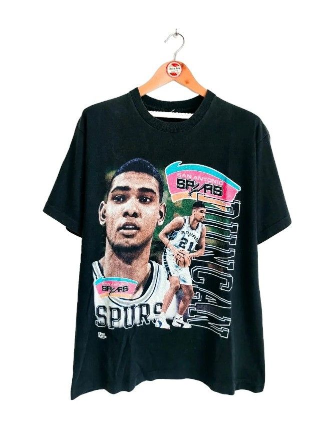 image of NBA x Pro Player Vintage Tim Duncan 90's Player T-Shirt in Black, Men's (Size XL)