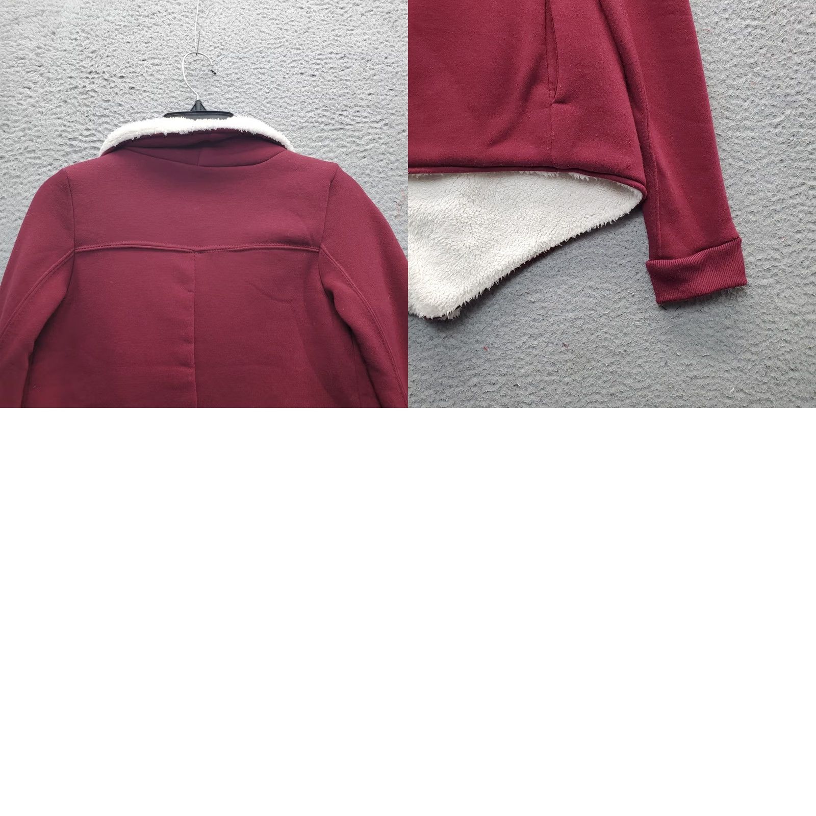 Vintage Supernova Cardigan Womens S Burgundy Sherpa Lined Shawl Open Front Knit Shirt Size S / US 4 / IT 40 - 8 Thumbnail