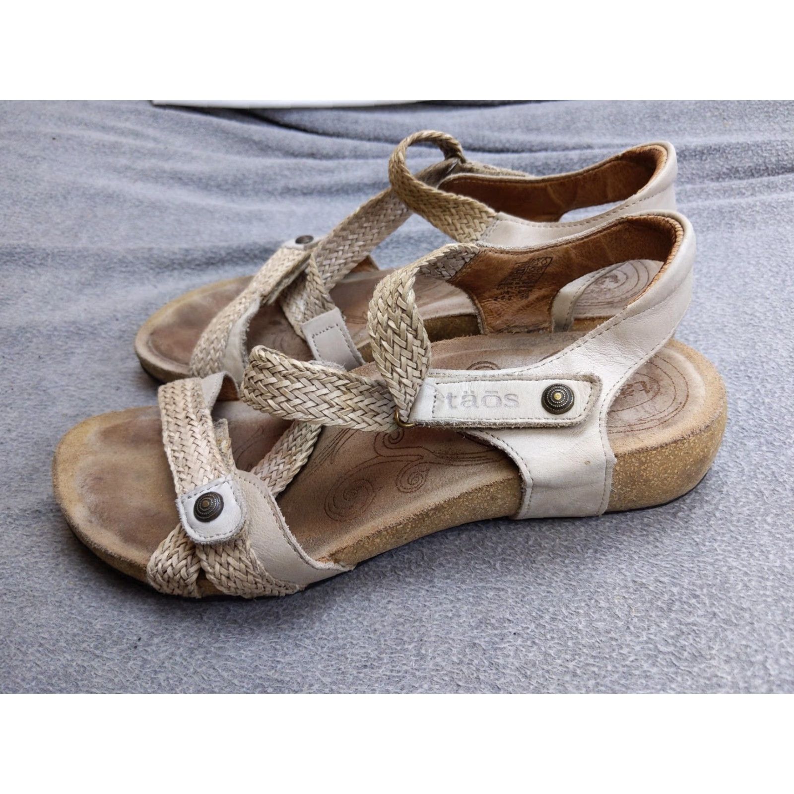 Taos VINTAGE? Taos Trulie Sandals Womens 8-8.5 Beige Cork Wedge Braided Leather Comfort Strappy Hook & Loop Adjustable Cushion Footbed Womens Shoes Size US 9 / IT 39 - 2 Thumbnail