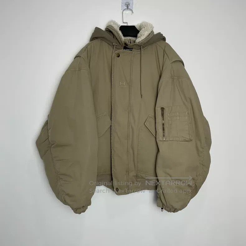 Balenciaga Balenciaga Khaki shearling collar bomber jacket flight jac Size US S / EU 44-46 / 1 - 1 Thumbnail