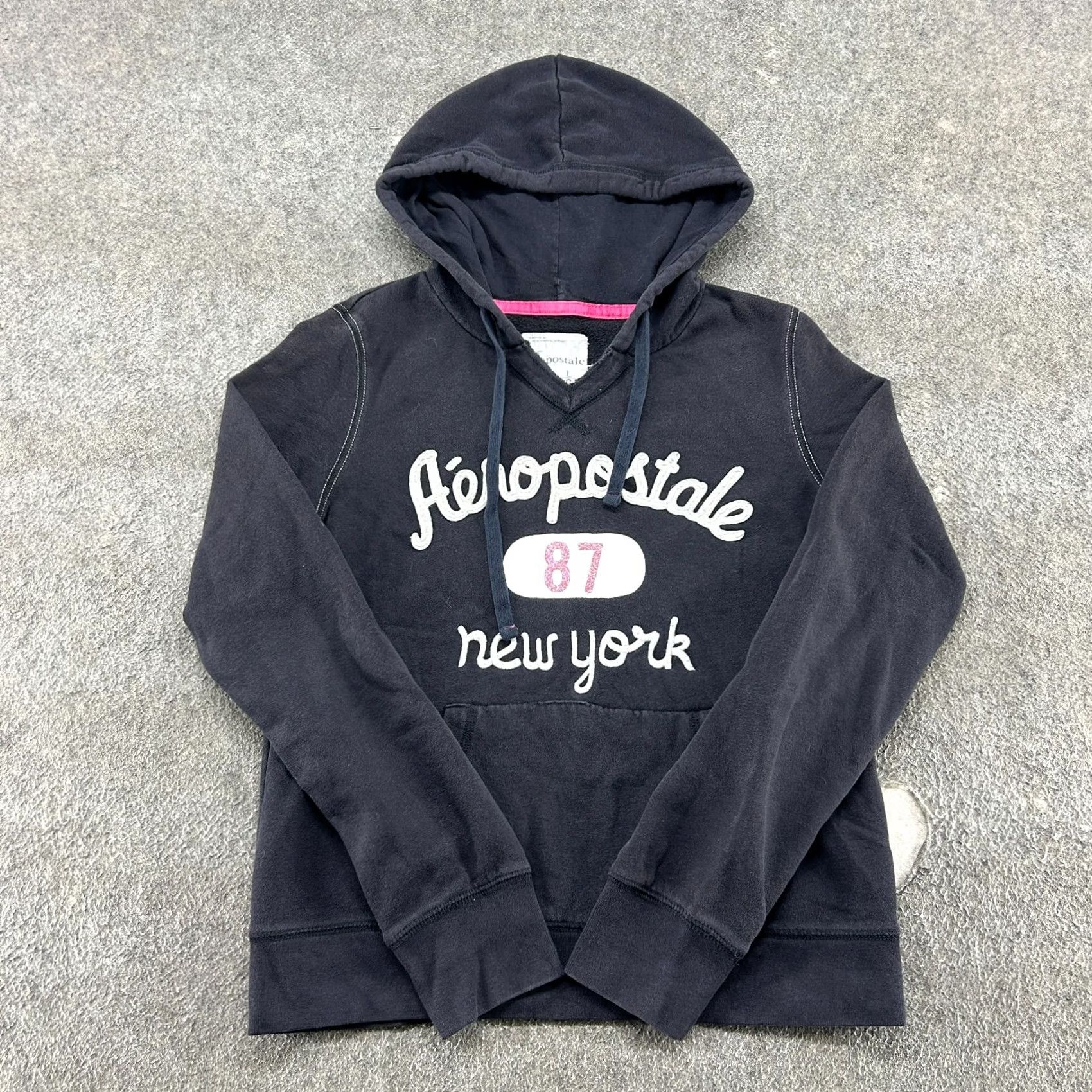 Vintage VINTAGE Aeropostale Hoodie Juniors L Black Pullover Drawstring New York Y2K 80s 90s Hooded Womens Size L / US 10 / IT 46 - 2 Thumbnail