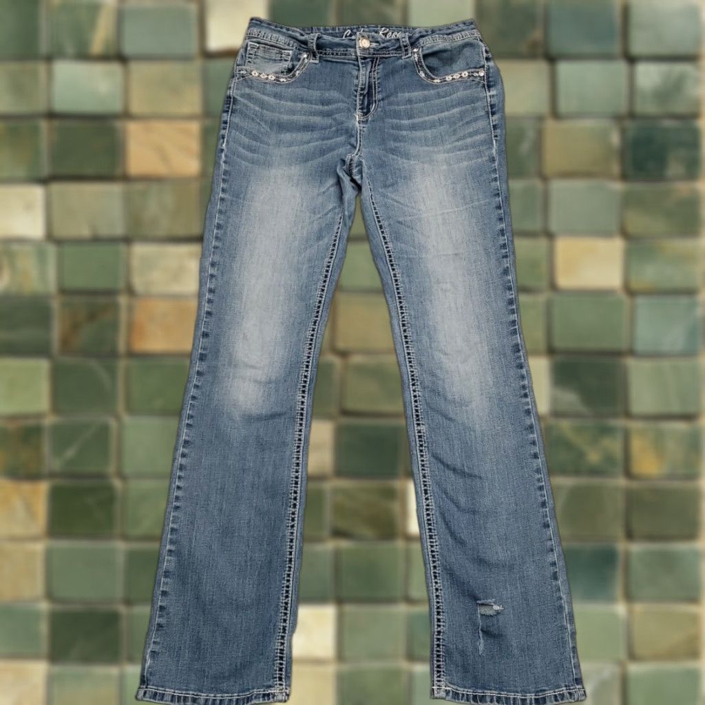 Vintage Cedar Rose Jeans Womens 30 Blue Denim Thick Whipstitch Feathers Western Cowboy Denim Blue Jeans Boots Cut Cowboy Theme Womens Size 30" / US 8 / IT 44 - 1 Thumbnail