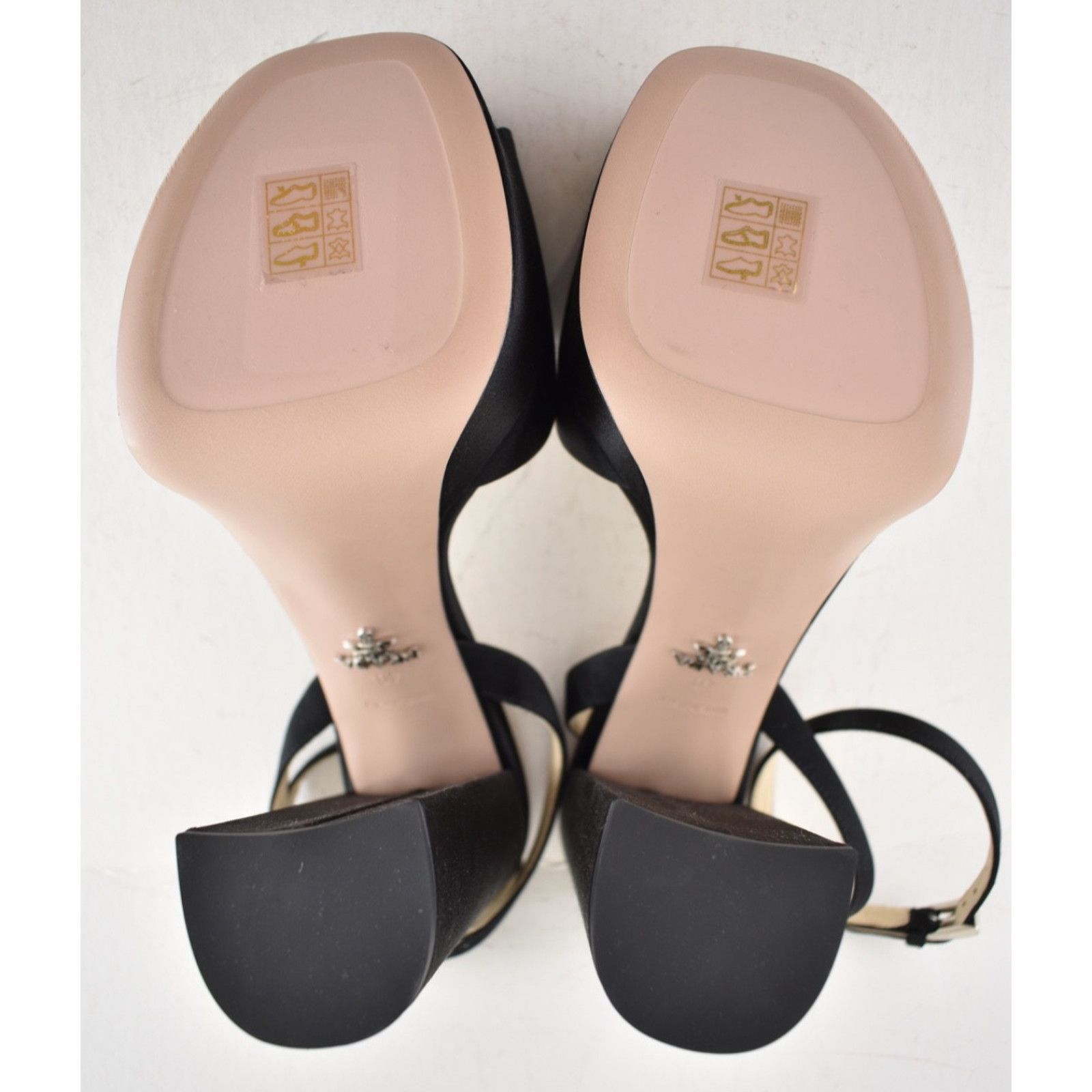 Prada Prada 135mm Black Satin Logo Platform Sandal Ankle 41.5 Size US 11.5 / IT 41.5 - 14 Thumbnail