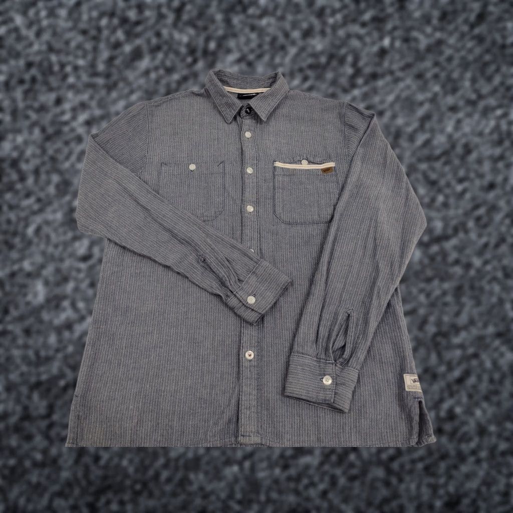 Vans VANS Flannel Shirt Button-Up Shirt Long Sleeve Blue/Wht Stripes 703 Men S Regular with Pockets All Seasons Casual Workwear Size US S / EU 44-46 / 1 - 1 Thumbnail