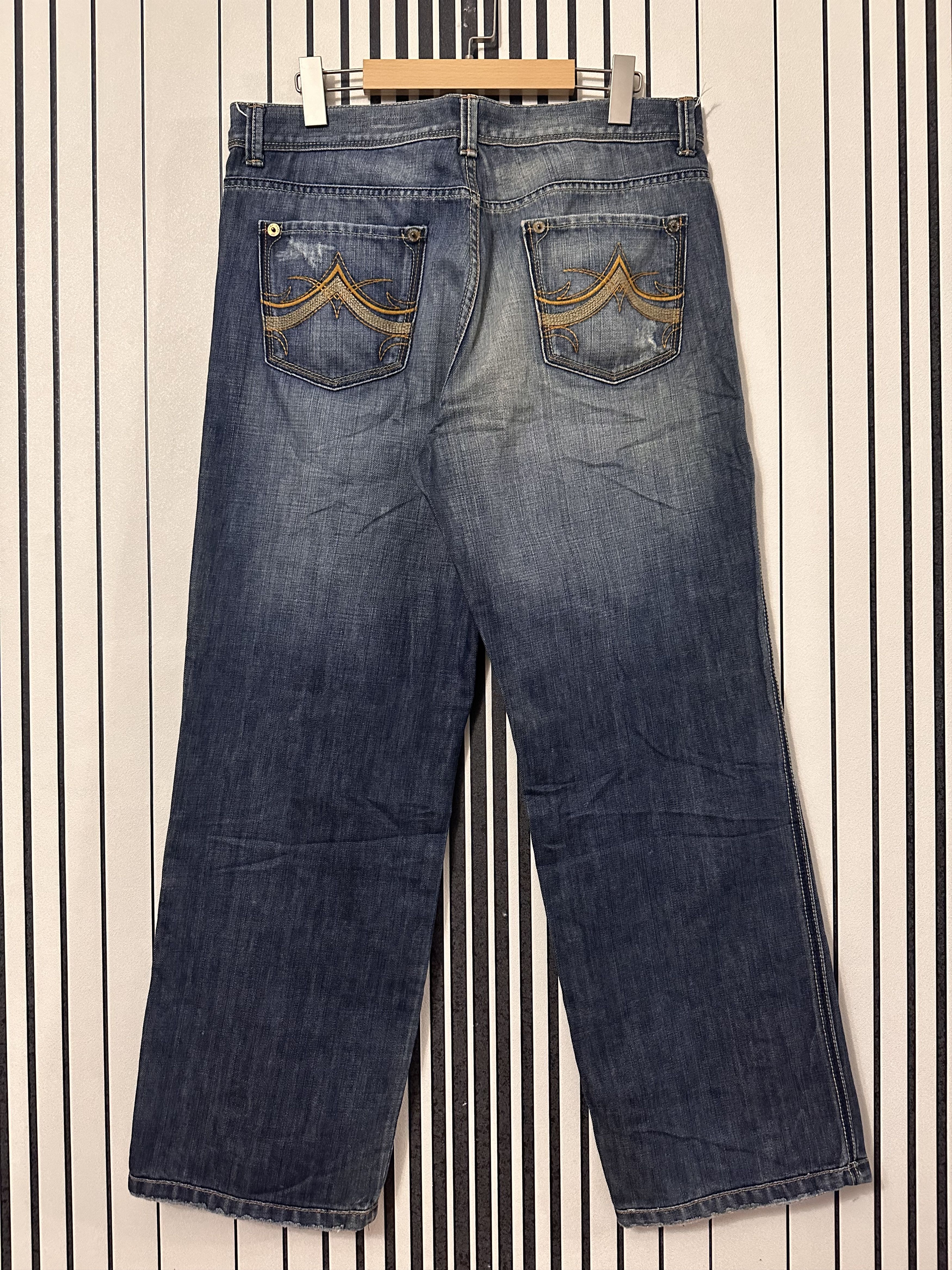 image of 00's Dkny By Donna Karan Vintage Y2K Washed Denim Pants in Blue/Orange, Men's (Size 34)