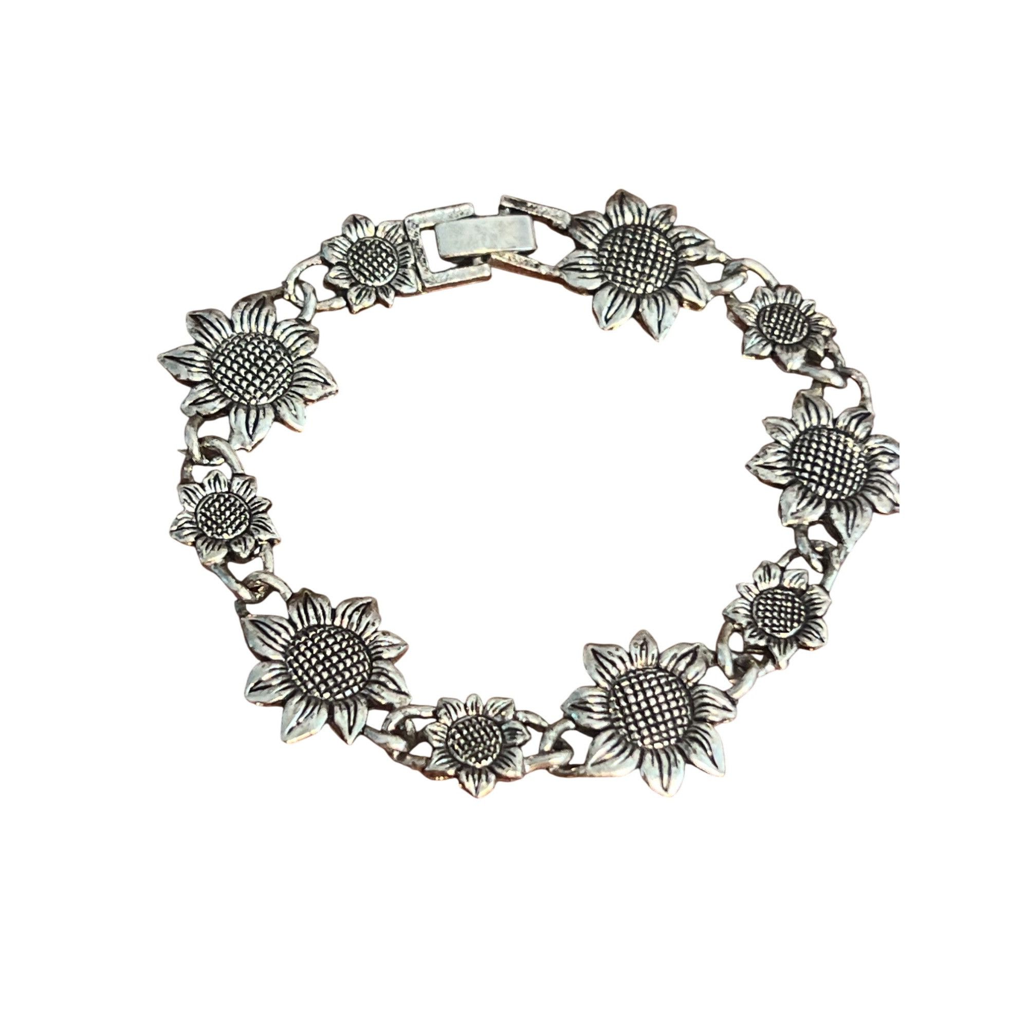 Other Silver Tone Sunflower Flower Link Bracelet Fold Over Clasp T Size ONE SIZE - 1 Thumbnail